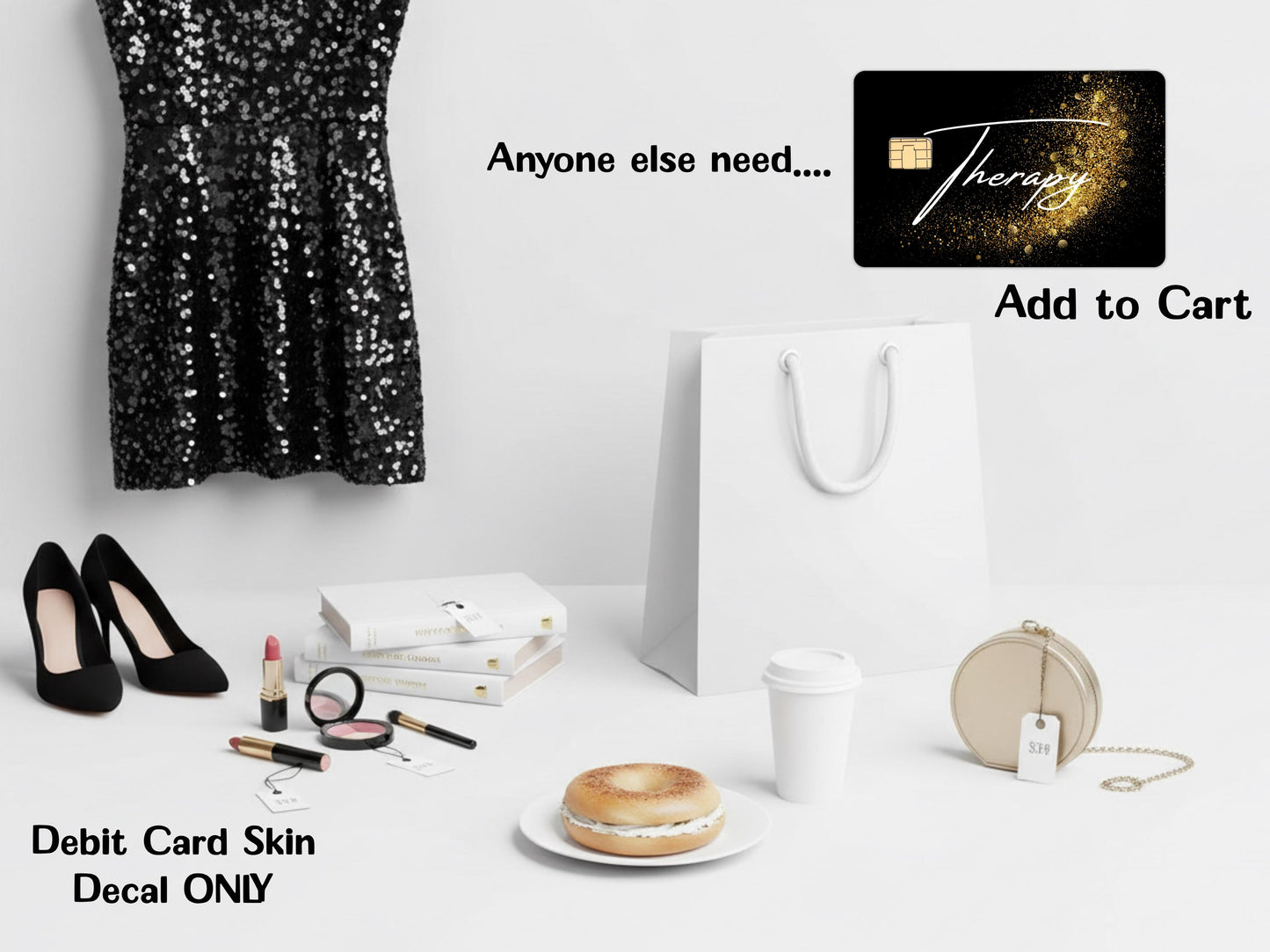 Funny Debit Card Skin, Therapy Is Girl Math Black & Gold Cover __etsy:7799144285