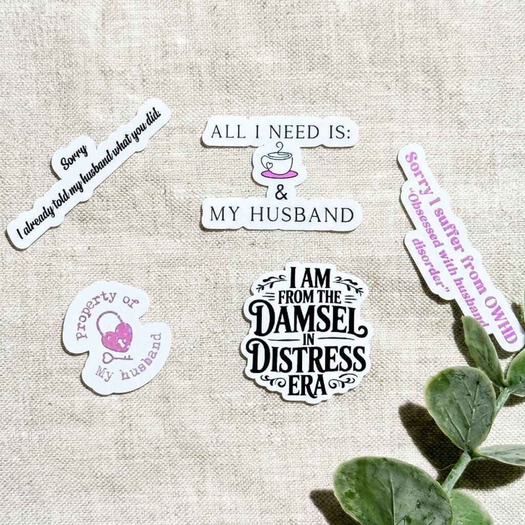 Funny Wife Vinyl Sticker Pack: Obsessed With Husband Disorder - Kindle, Laptop Decals __etsy:8109737002
