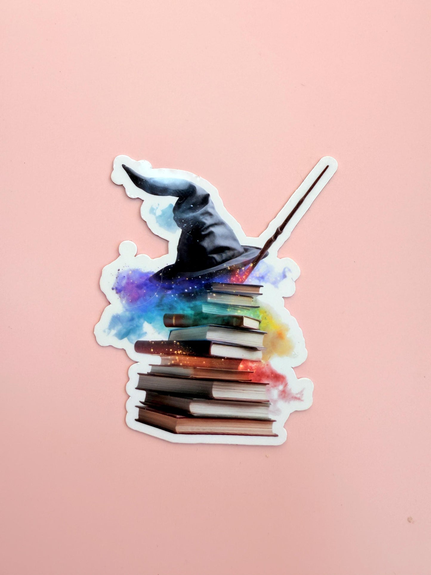 Galaxy Witch Hat & Books Vinyl Sticker: Waterproof Bookish Decal __etsy:7161666780