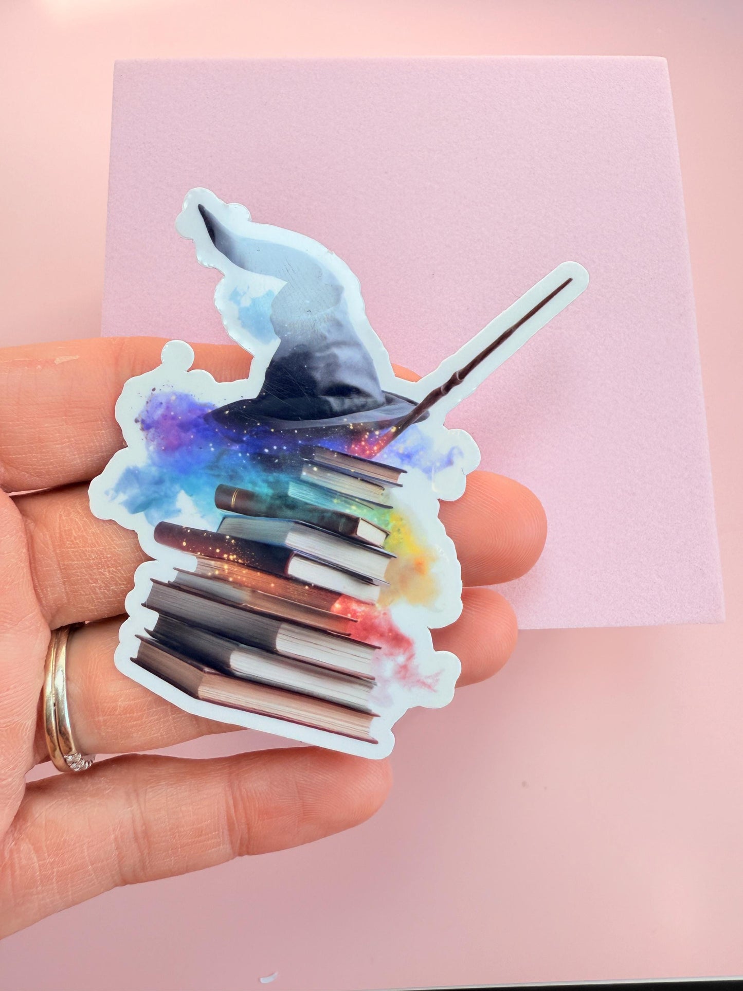 Galaxy Witch Hat & Books Vinyl Sticker: Waterproof Bookish Decal __etsy:7209656345