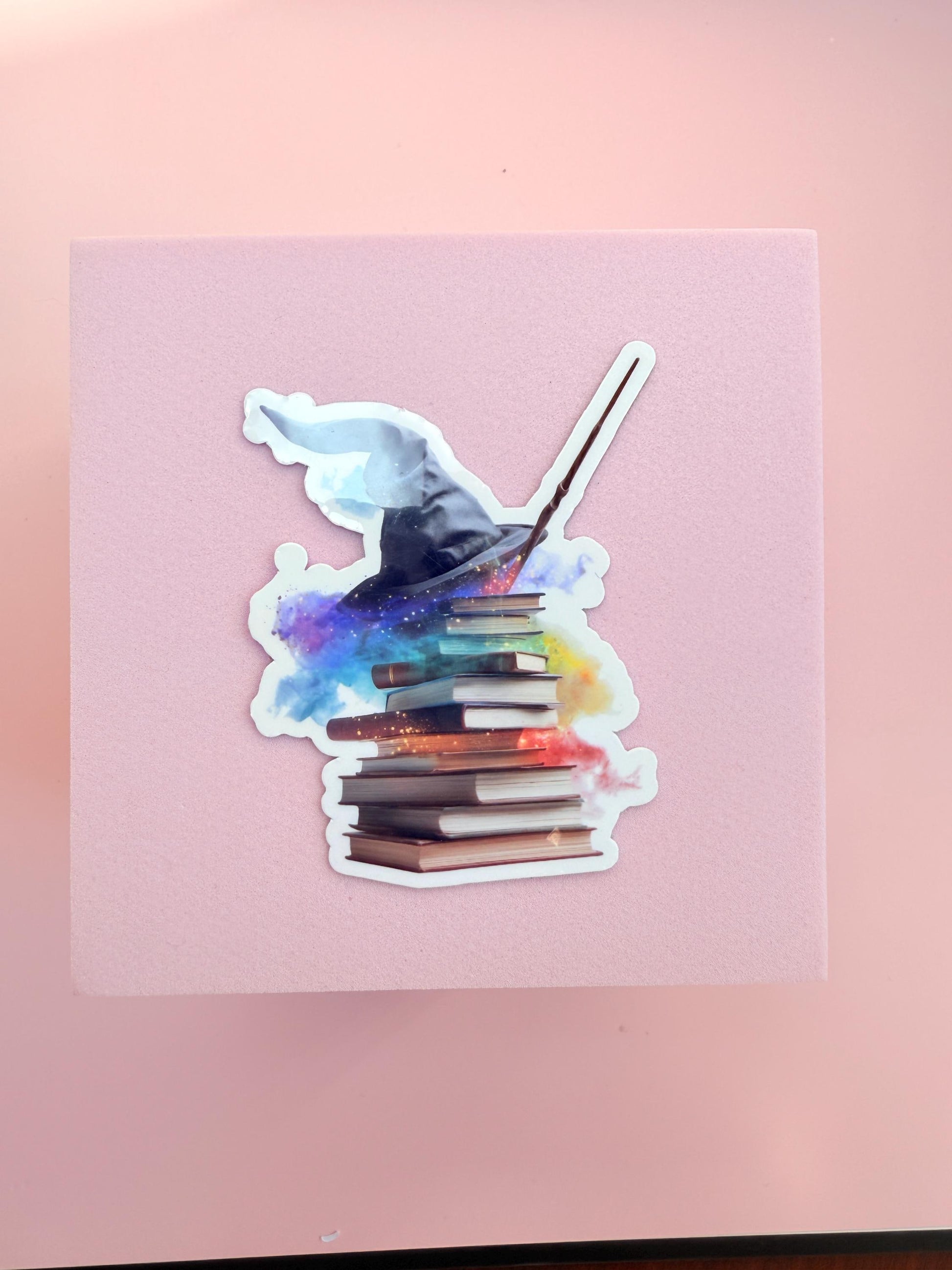 Galaxy Witch Hat & Books Vinyl Sticker: Waterproof Bookish Decal __etsy:7161667084