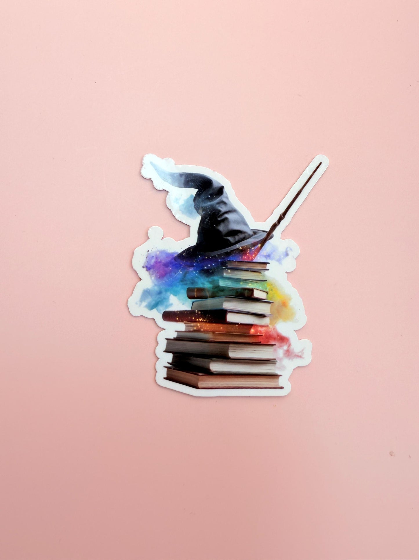 Galaxy Witch Hat & Books Vinyl Sticker: Waterproof Bookish Decal __etsy:7161666792