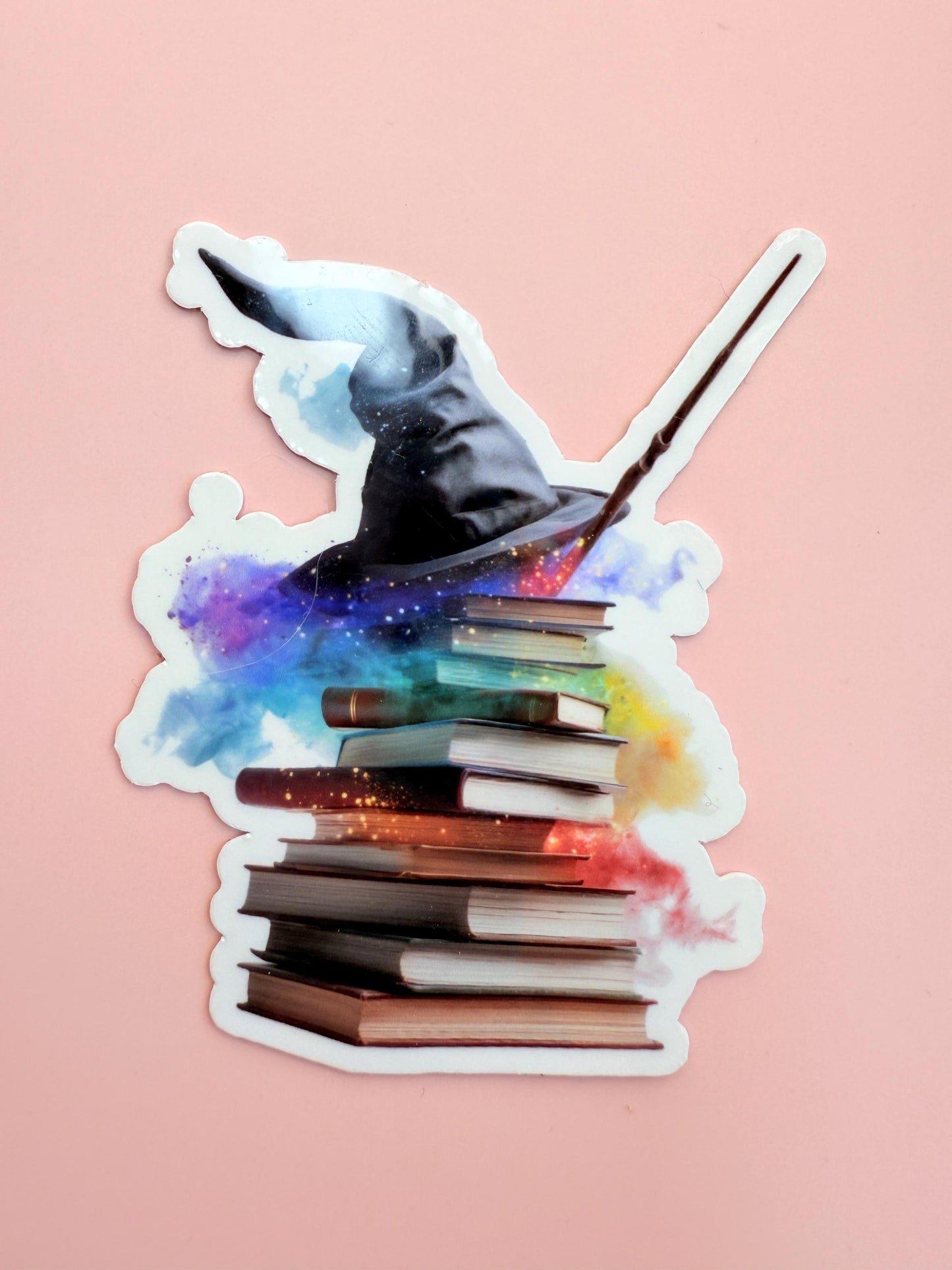 Galaxy Witch Hat & Books Vinyl Sticker: Waterproof Bookish Decal __etsy:7161666952