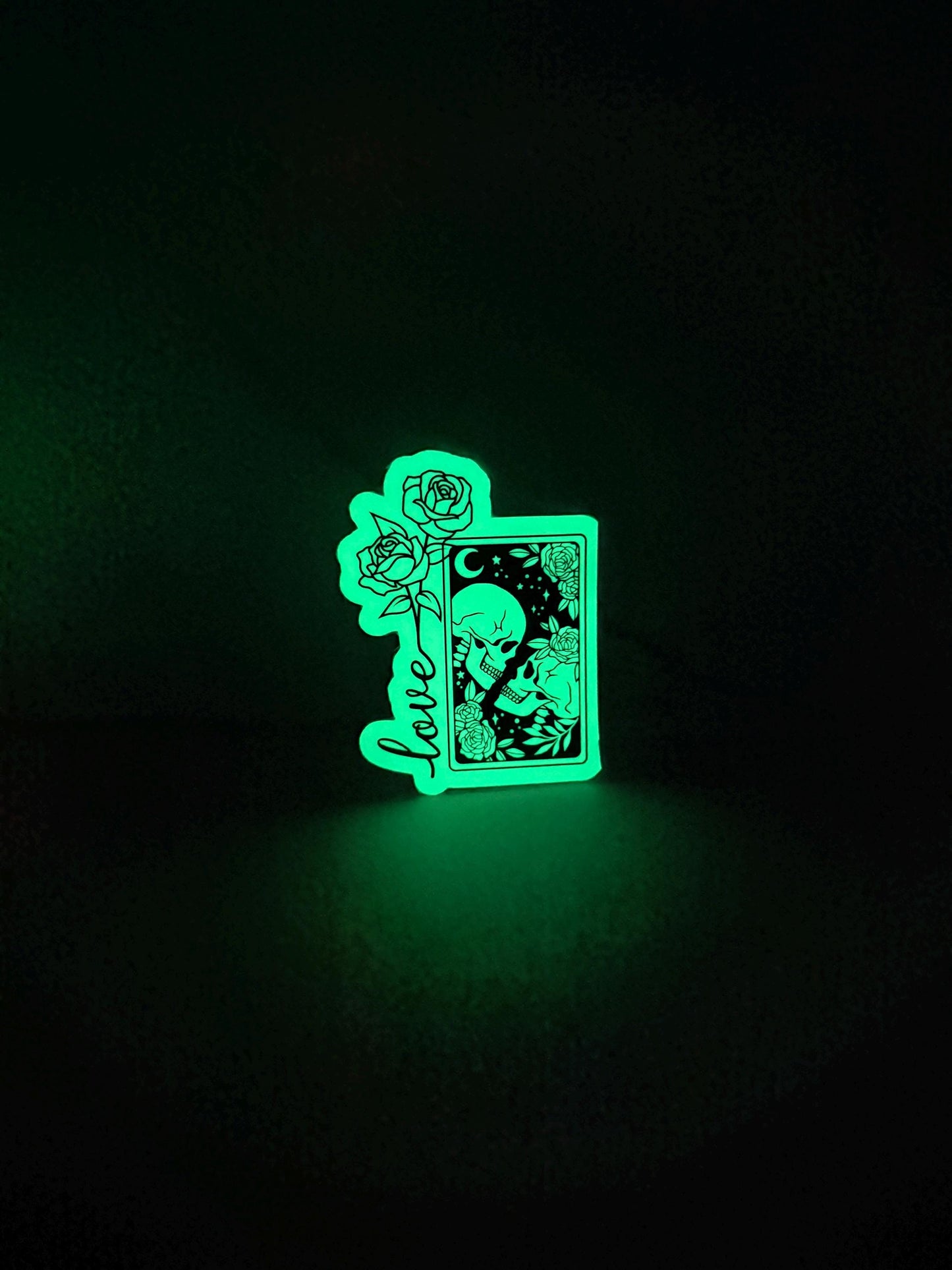 Glow-in-the-Dark Tarot Skull & Roses Sticker: Gothic Laptop Decal __etsy:7161883950