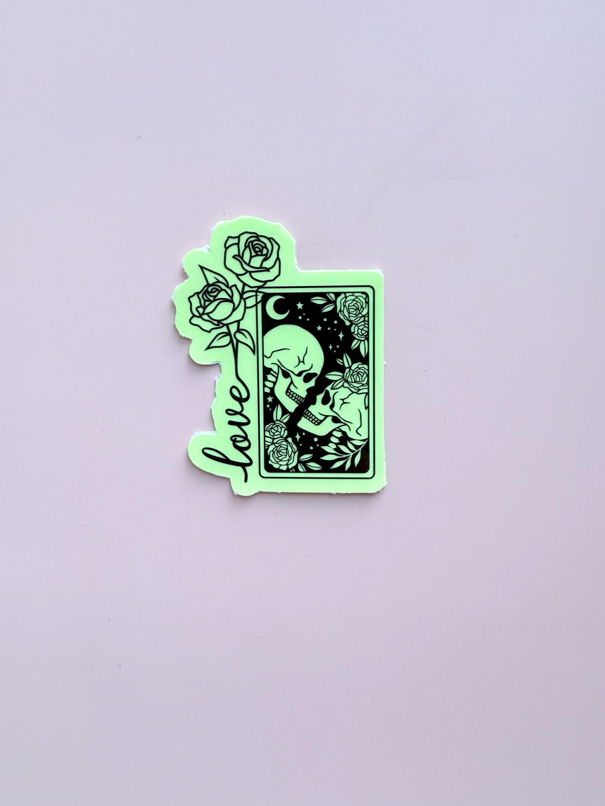 Glow-in-the-Dark Tarot Skull & Roses Sticker: Gothic Laptop Decal __etsy:7161883616