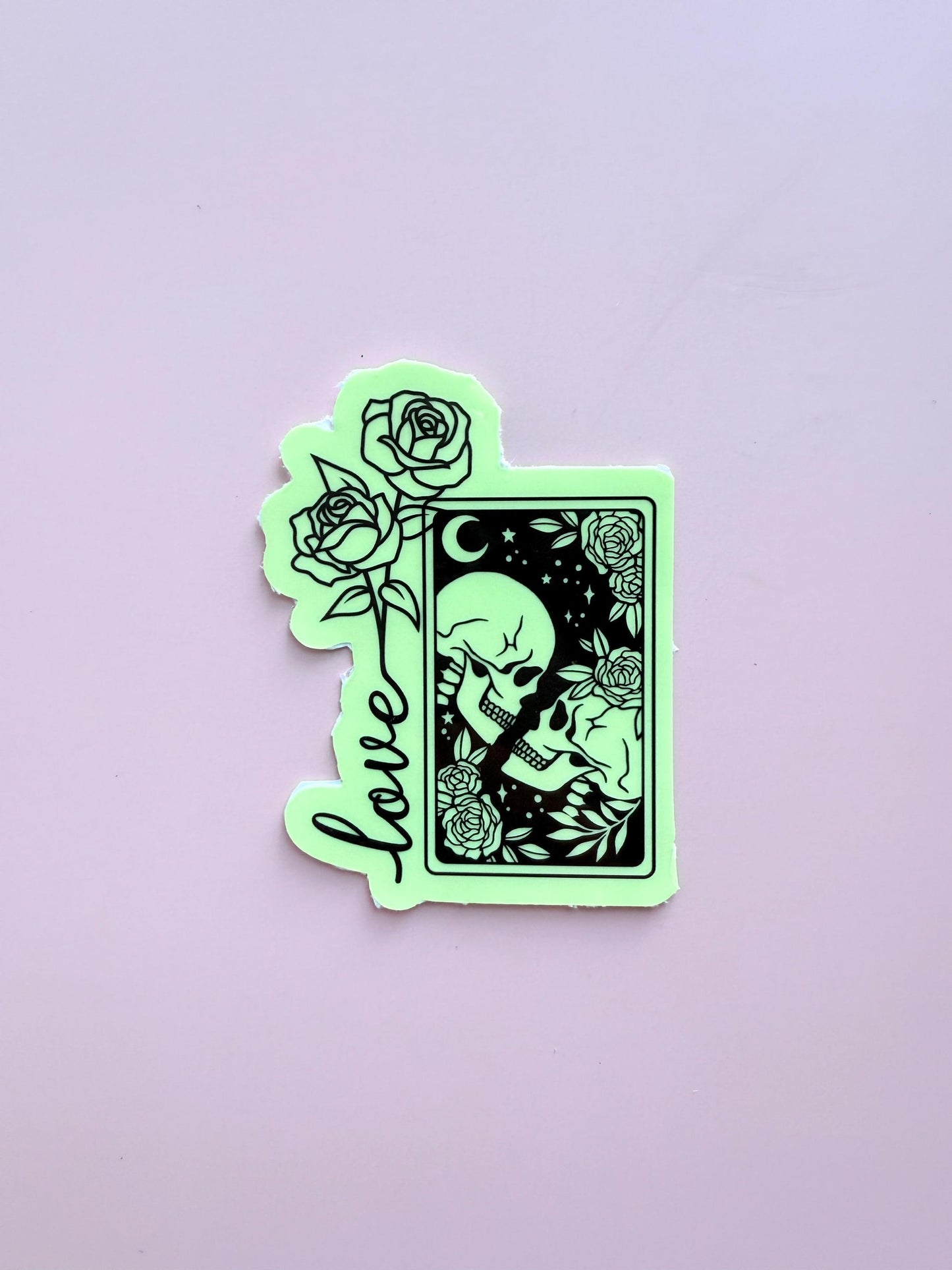 Glow-in-the-Dark Tarot Skull & Roses Sticker: Gothic Laptop Decal __etsy:7161883658