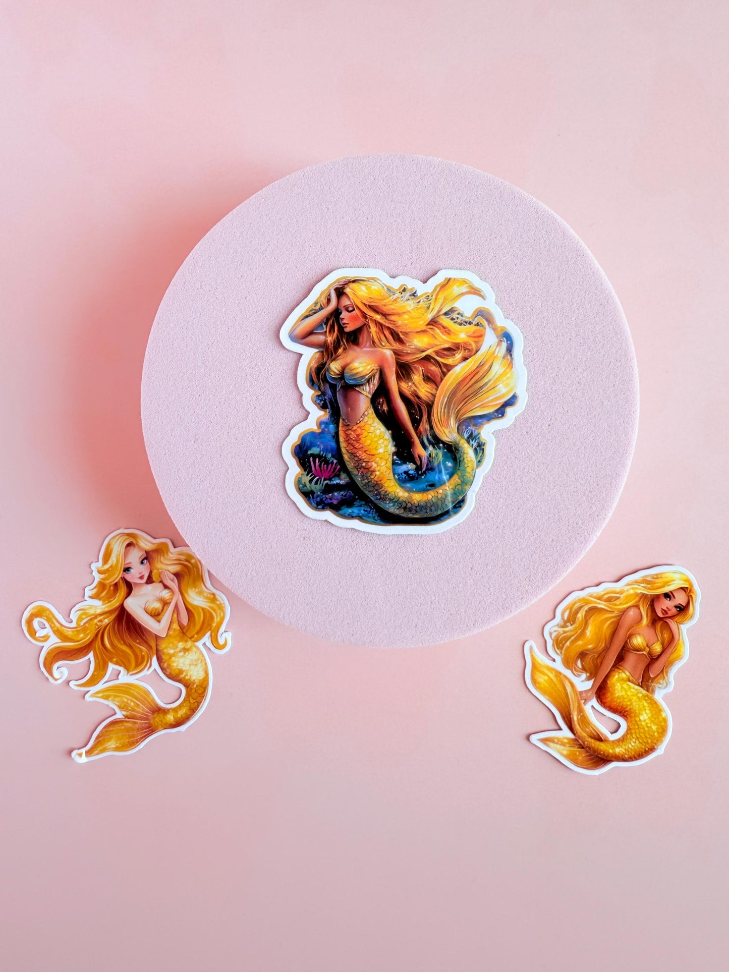 Golden Mermaid Sticker Set: Waterproof Vinyl Decals for Water Bottles, Journals __etsy:6970609359