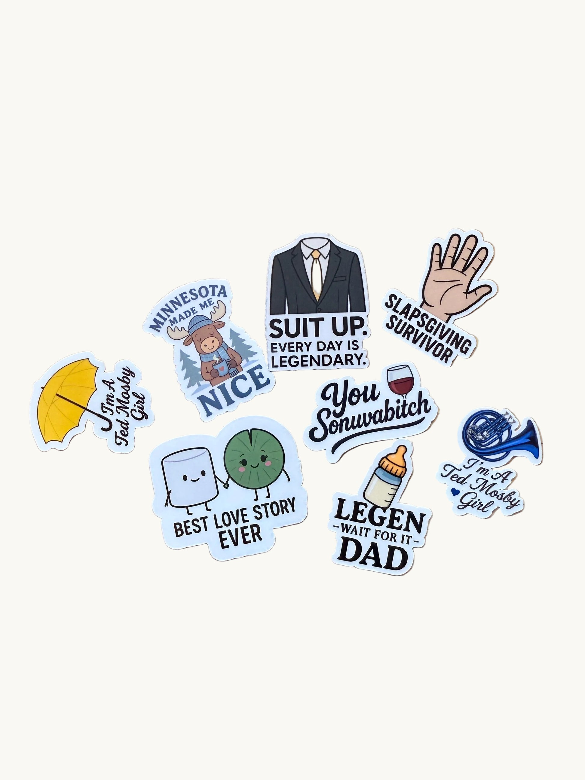 HIMYM vinyl sticker pack 8 designs MacLaren's bundle by The Sticker Era