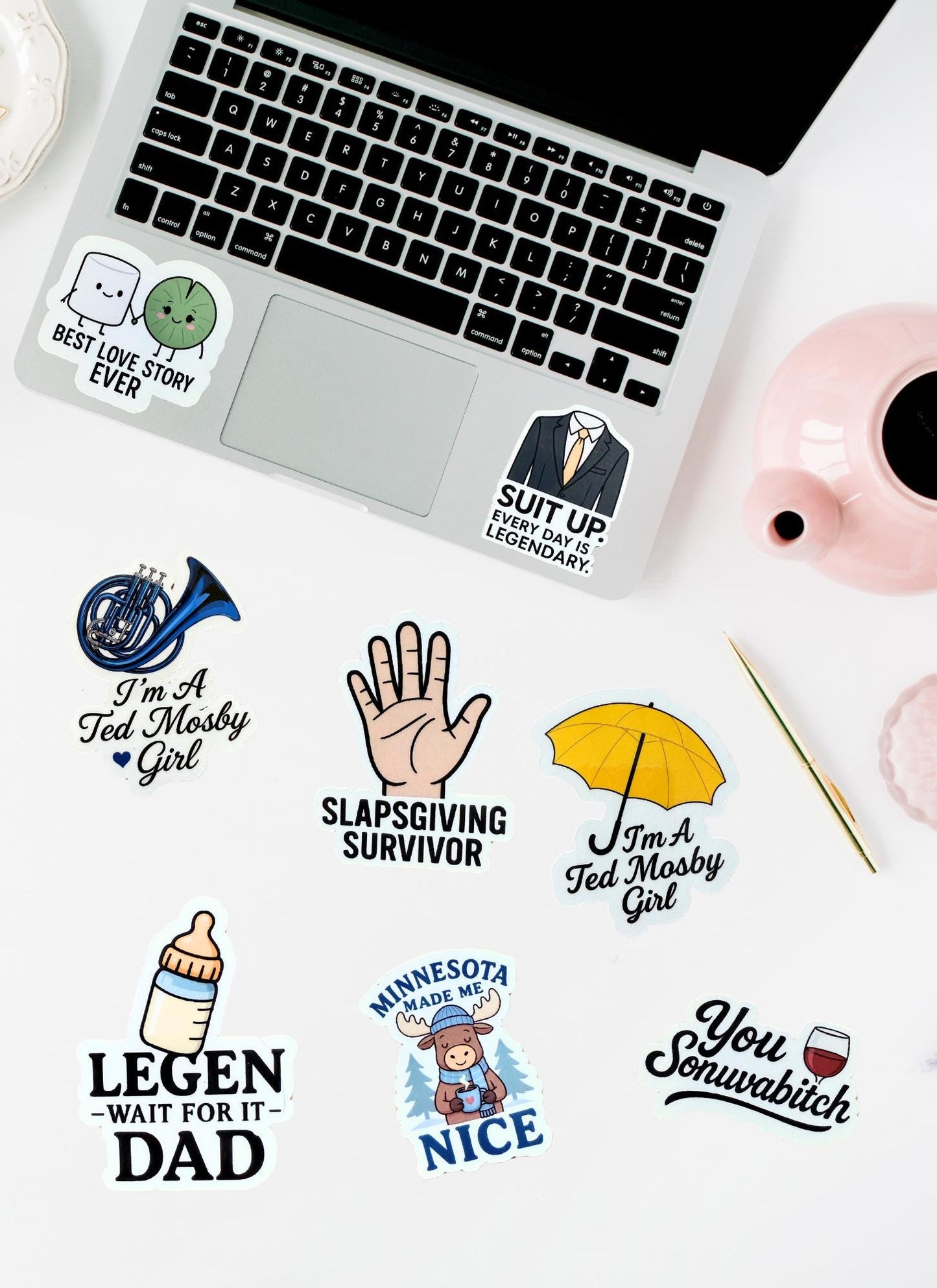 HIMYM Sticker Pack of 8 – Vinyl Decals Inspired by How I Met Your Mother __etsy:6813230428