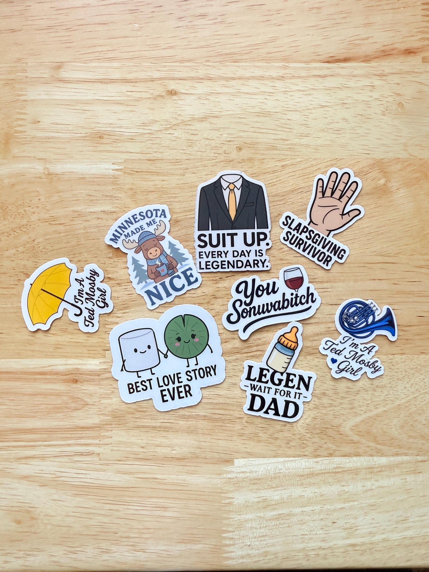 HIMYM Sticker Pack of 8 – Vinyl Decals Inspired by How I Met Your Mother __etsy:6813205264