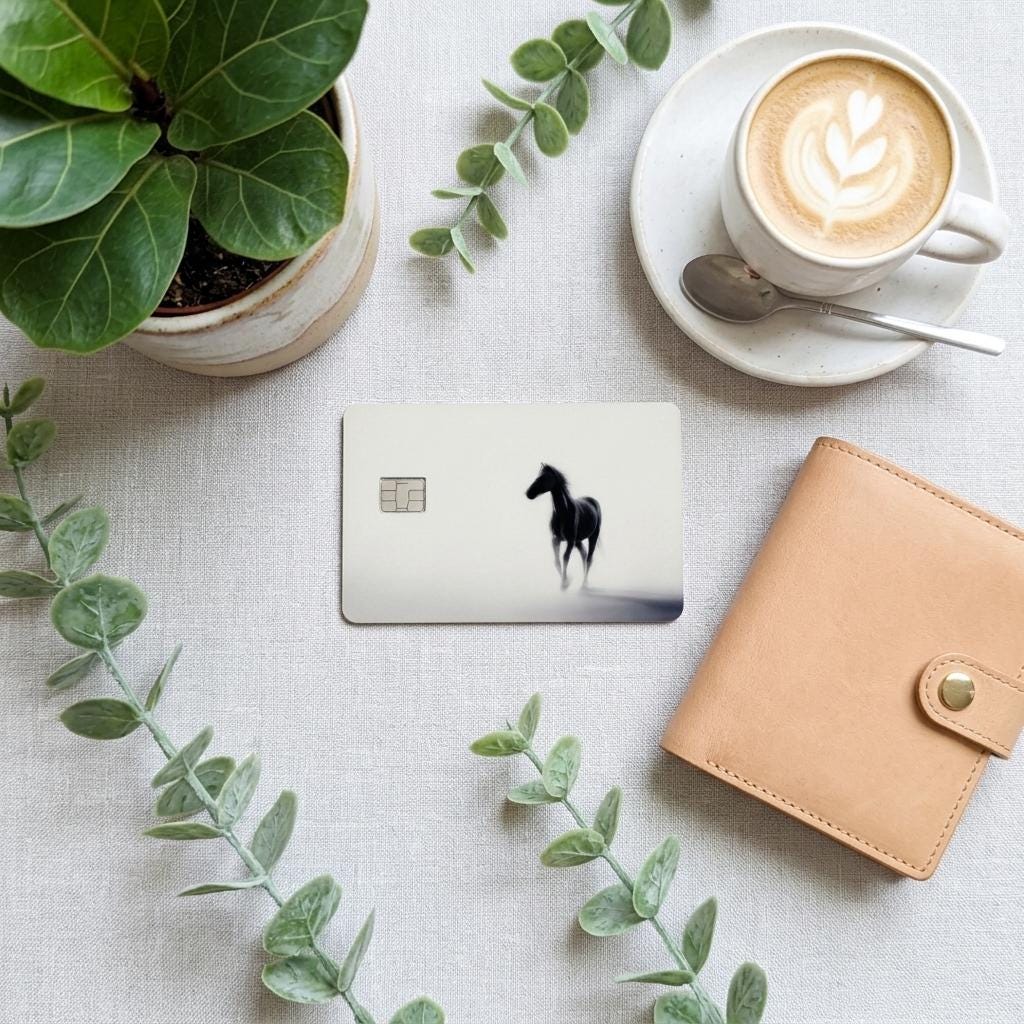 Horse Debit Card Skin, Minimalist Equestrian Vinyl Cover, Dark Academia Wallet Sticker Gift __etsy:8108597090