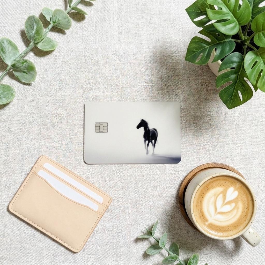 Horse Debit Card Skin, Minimalist Equestrian Vinyl Cover, Dark Academia Wallet Sticker Gift __etsy:8156503521