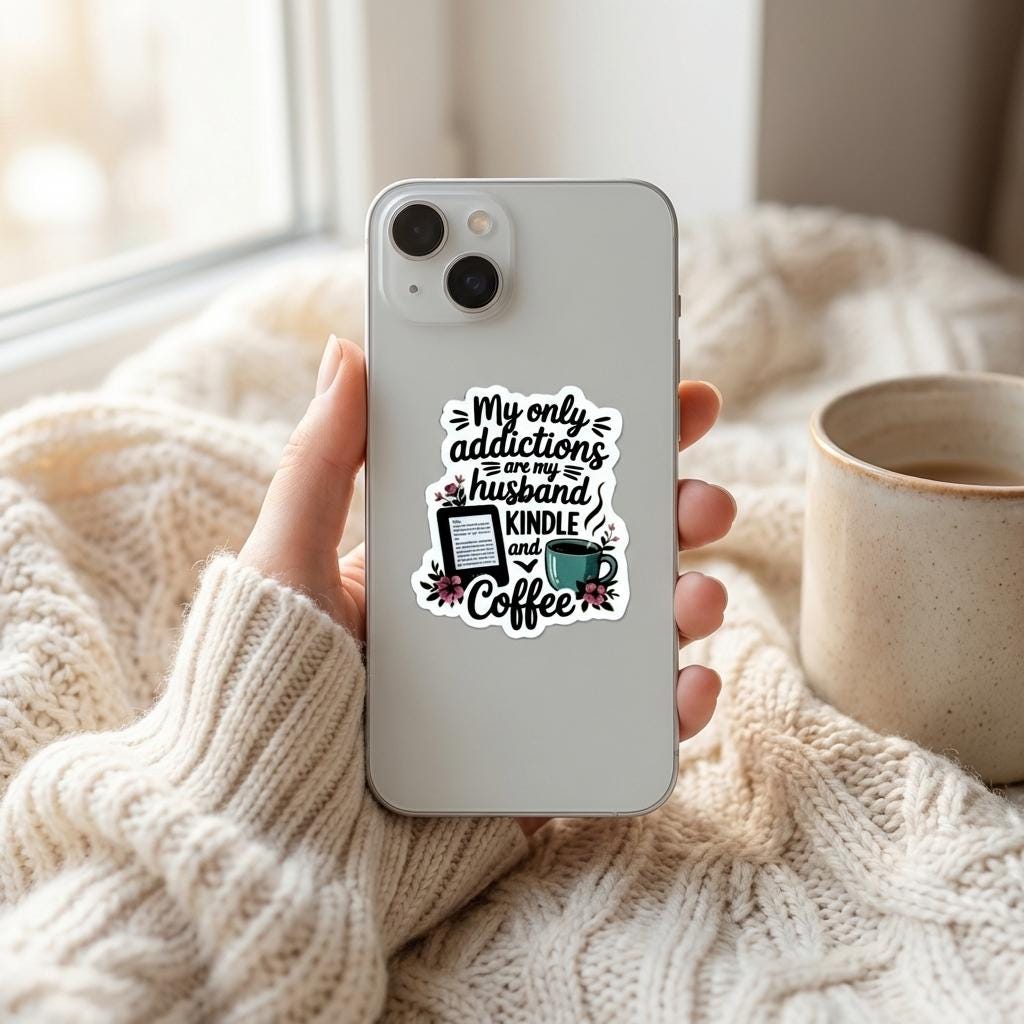 Husband Kindle Coffee Sticker: Relatable Book Lover Matte Vinyl Decal __etsy:7813103006