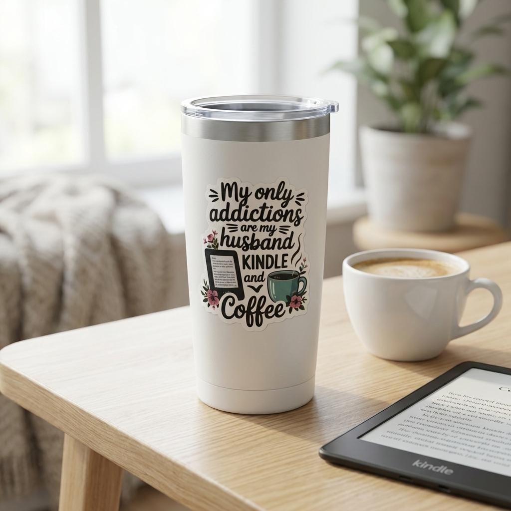 Husband Kindle Coffee Sticker: Relatable Book Lover Matte Vinyl Decal __etsy:7813104152