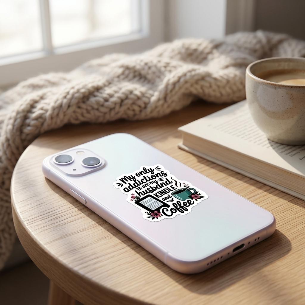 Husband Kindle Coffee Sticker: Relatable Book Lover Matte Vinyl Decal __etsy:7861049671