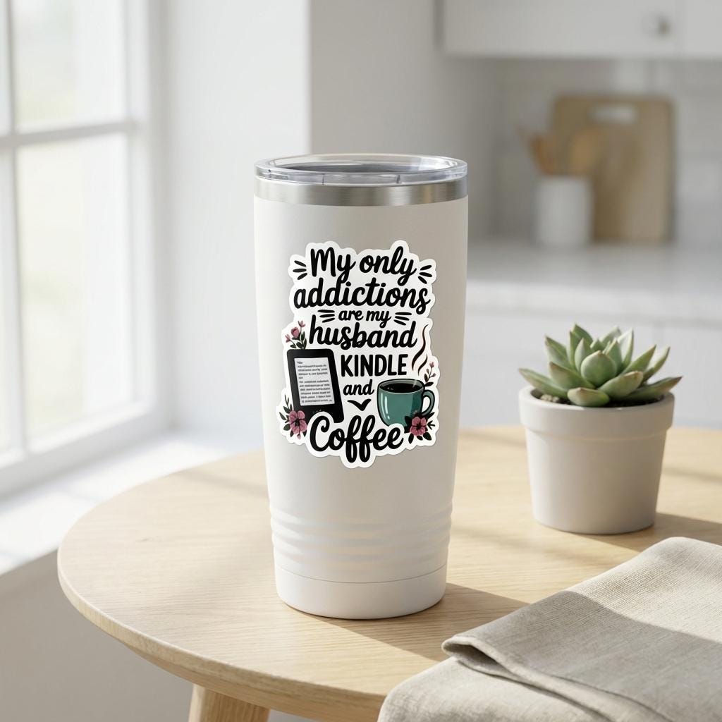 Husband Kindle Coffee Sticker: Relatable Book Lover Matte Vinyl Decal __etsy:7813104156
