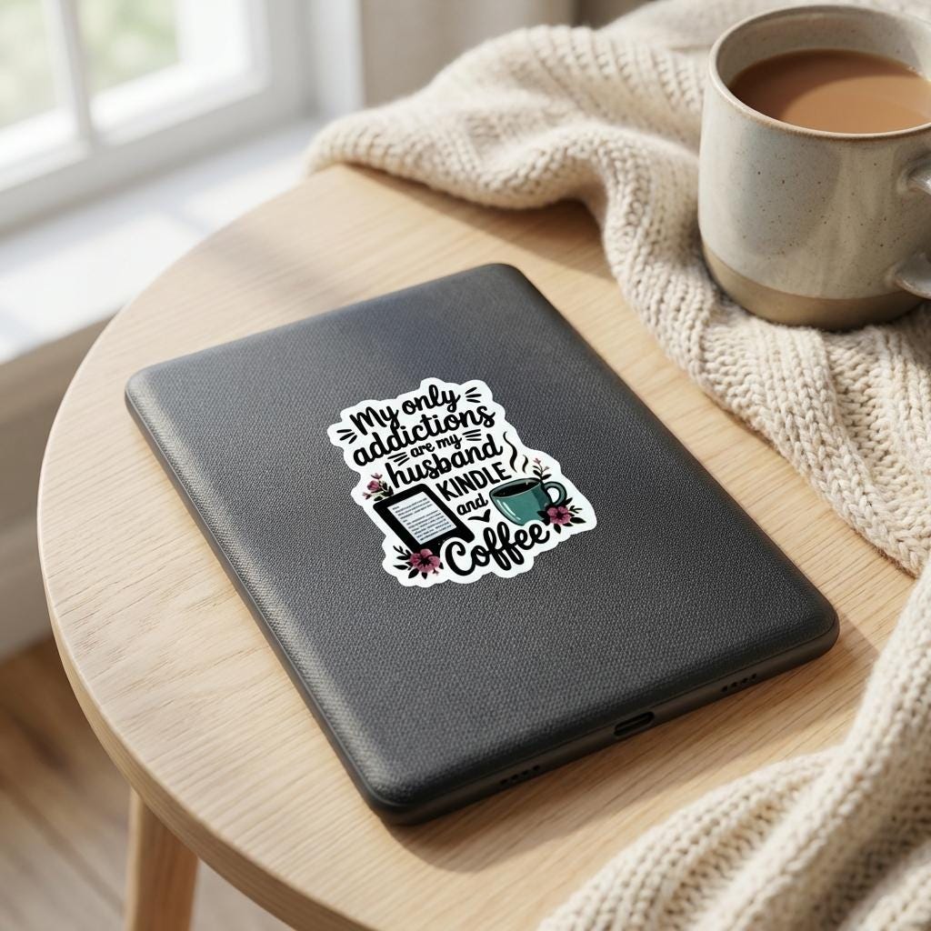 Husband Kindle Coffee Sticker: Relatable Book Lover Matte Vinyl Decal __etsy:7813103014