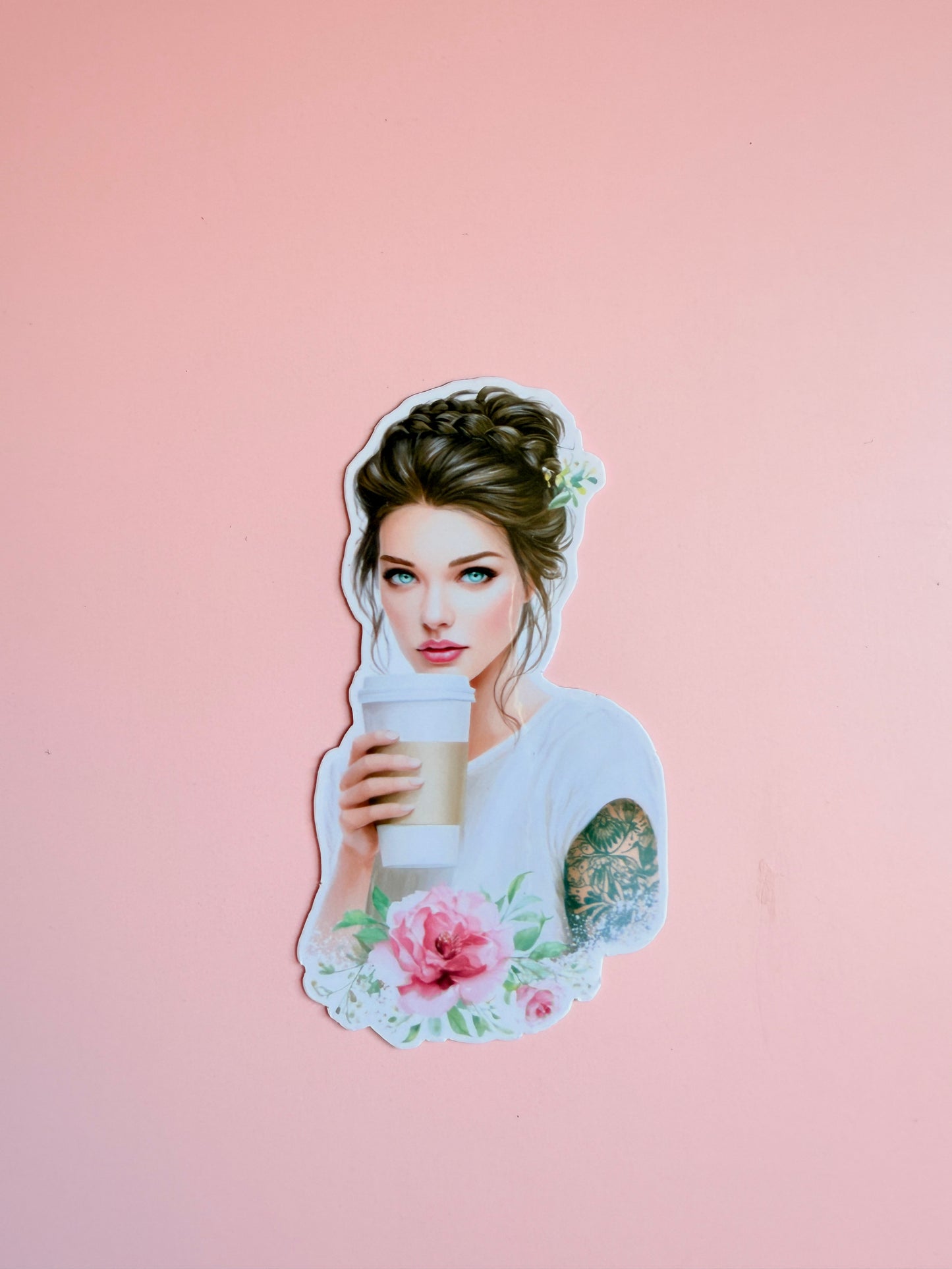 Coffee & Blooms" Beautiful Girl Sticker - Waterproof Vinyl Decal - The Sticker Era