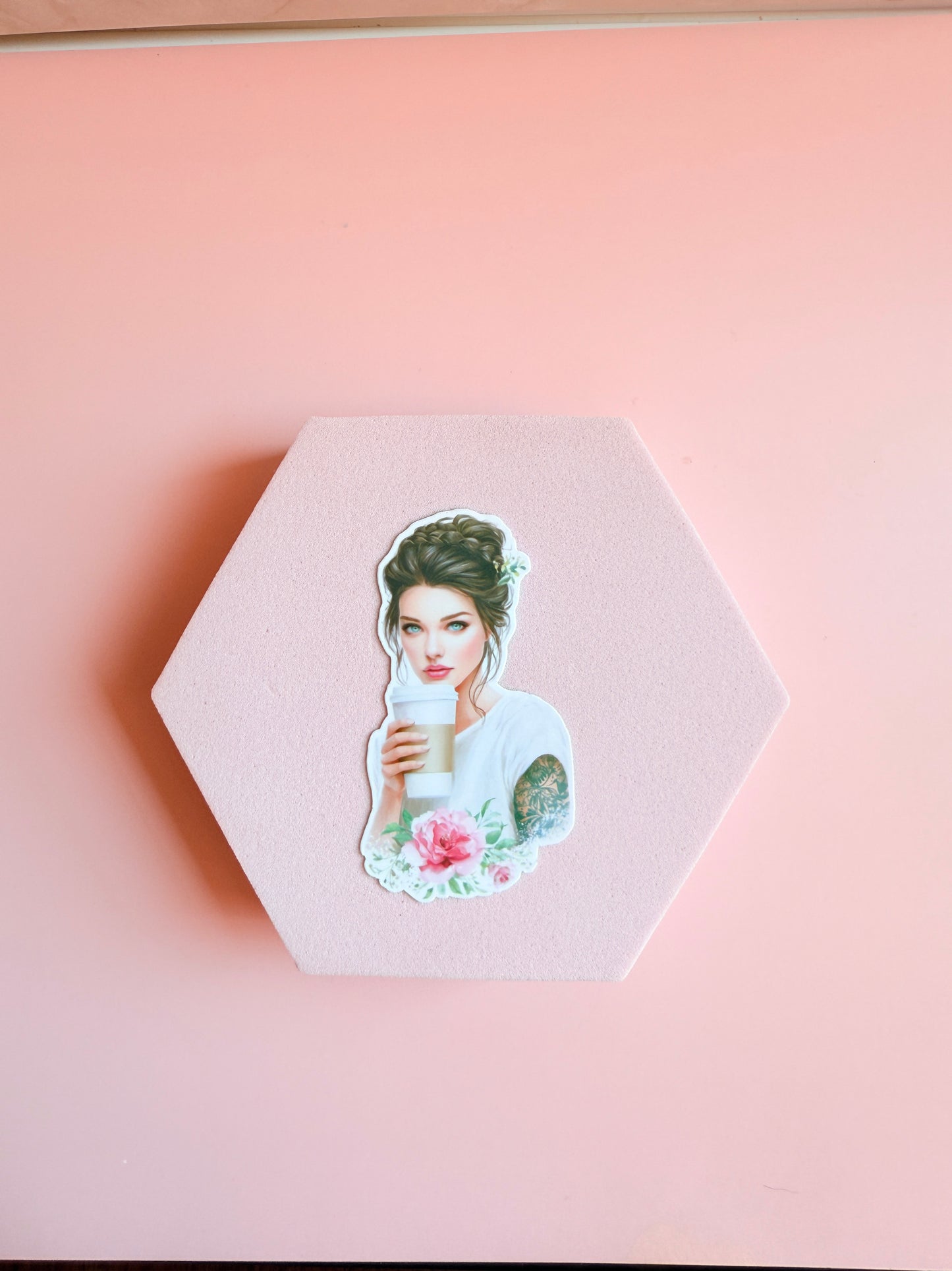 Coffee & Blooms" Beautiful Girl Sticker - Waterproof Vinyl Decal - The Sticker Era