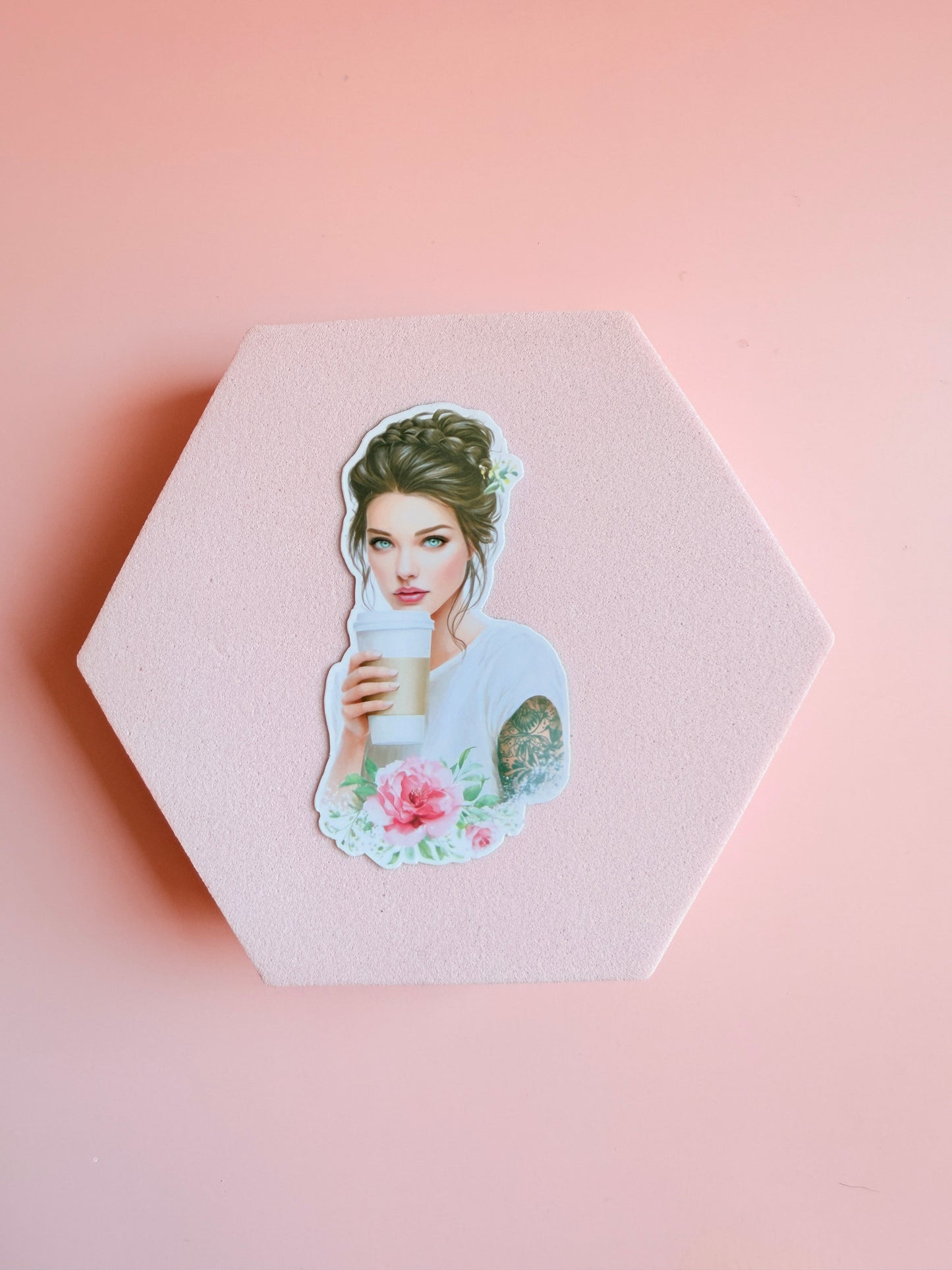 Coffee & Blooms" Beautiful Girl Sticker - Waterproof Vinyl Decal - The Sticker Era