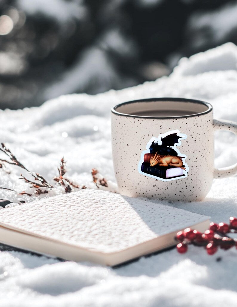 Black and Gold Sleeping Dragons Sticker – Fantasy Bookish Vinyl Sticker - The Sticker Era