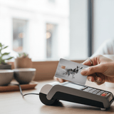 Grey running wolf card skin shown beside a card reader by The Sticker Era