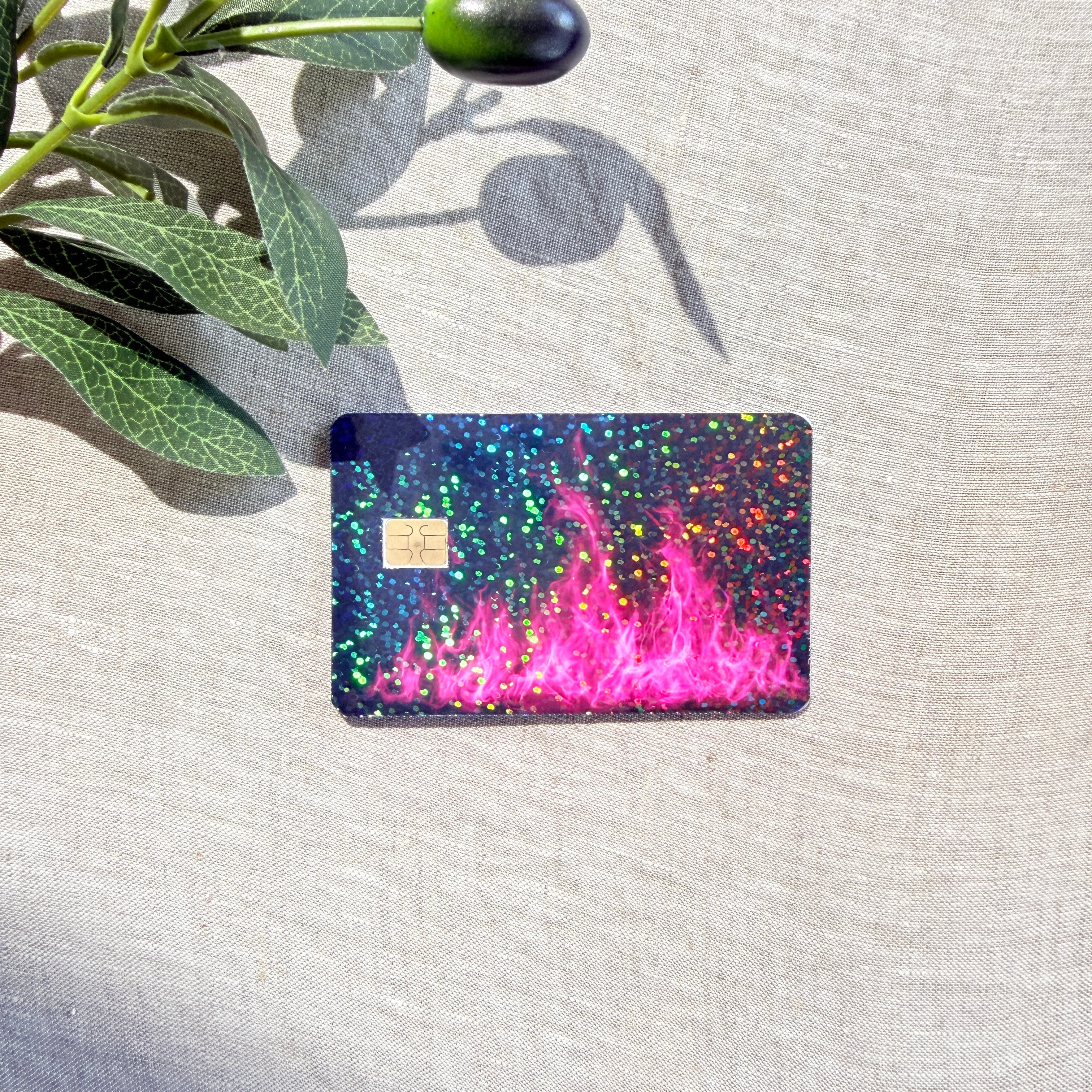 Hot Pink Flame Card Skin – Holographic Glitter Debit & Credit Card Sticker by The Sticker Era