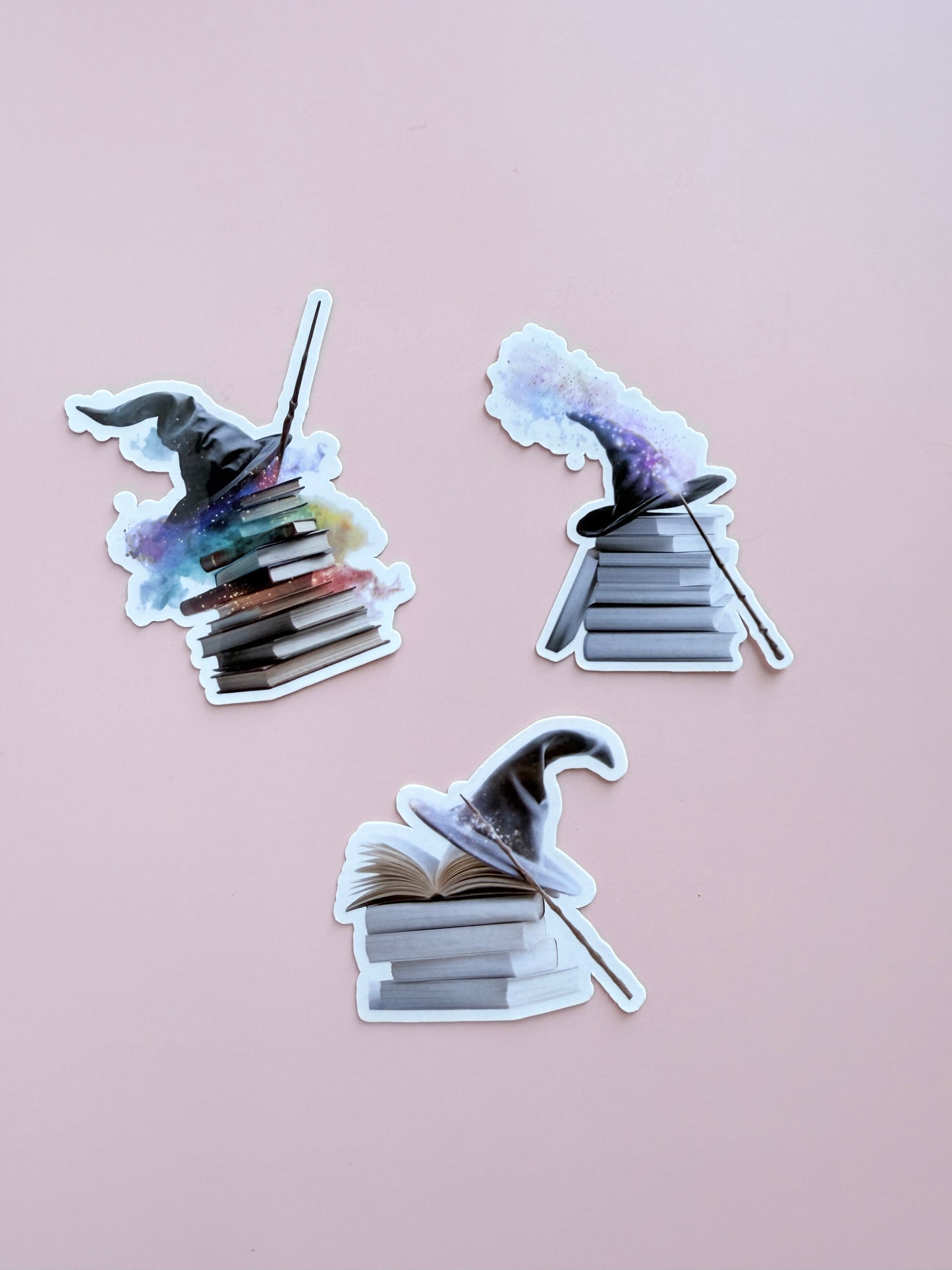 Wizard Hat Sticker Bundle | 3-Piece Magic Books Vinyl Decal Pack | Bookish Fantasy Reader Gift | Literary Witchy Laptop Water Bottle Stickers | Multiple Designs & Sizes - The Sticker Era