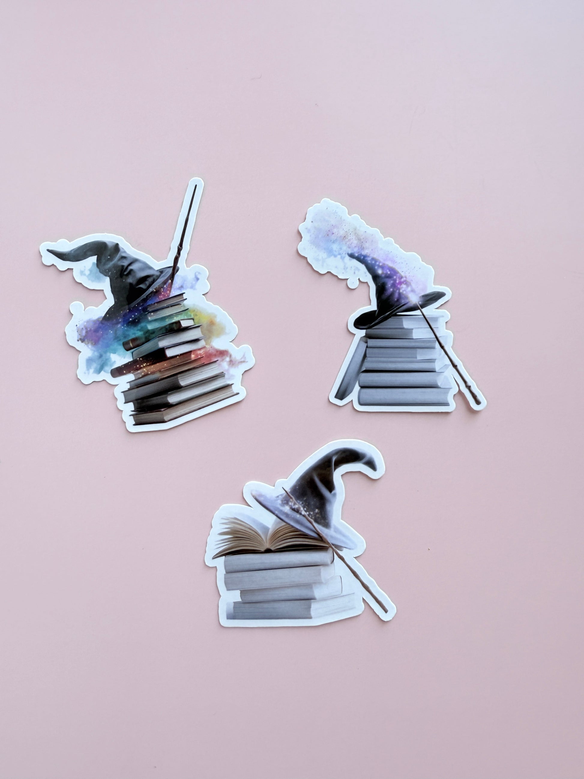 Wizard Hat Sticker Bundle | 3-Piece Magic Books Vinyl Decal Pack | Bookish Fantasy Reader Gift | Literary Witchy Laptop Water Bottle Stickers | Multiple Designs & Sizes - The Sticker Era