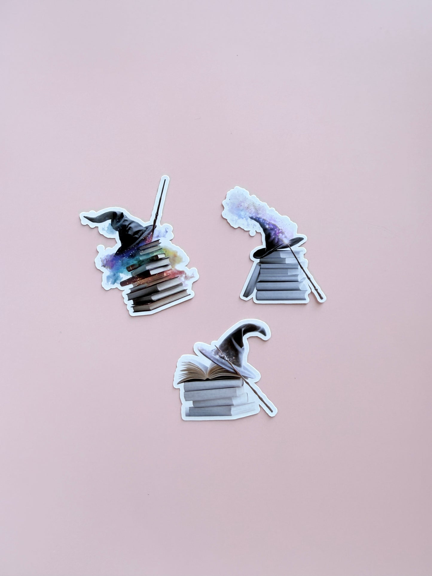 Wizard Hat Sticker Bundle | 3-Piece Magic Books Vinyl Decal Pack | Bookish Fantasy Reader Gift | Literary Witchy Laptop Water Bottle Stickers | Multiple Designs & Sizes - The Sticker Era