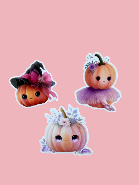 Cute Pumpkin Sticker Bundle | 3-Piece Halloween Vinyl Decal Pack | Witch Ballerina Floral Adorable Fall Laptop Water Bottle Stickers | Gifts for Her - The Sticker Era