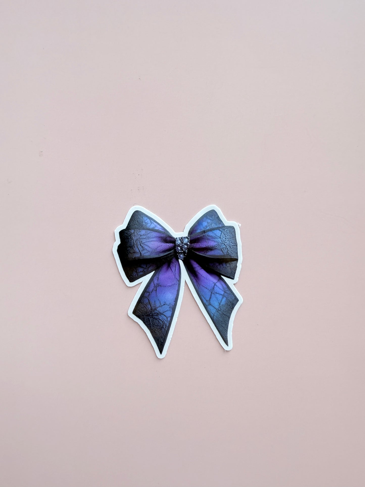 Gothic Bow Sticker | Purple Blue Spiderweb Vinyl Decal | Dark Academia Edgy Aesthetic | Elegant Witchy Laptop Water Bottle Sticker | 2.61-inch Size - The Sticker Era