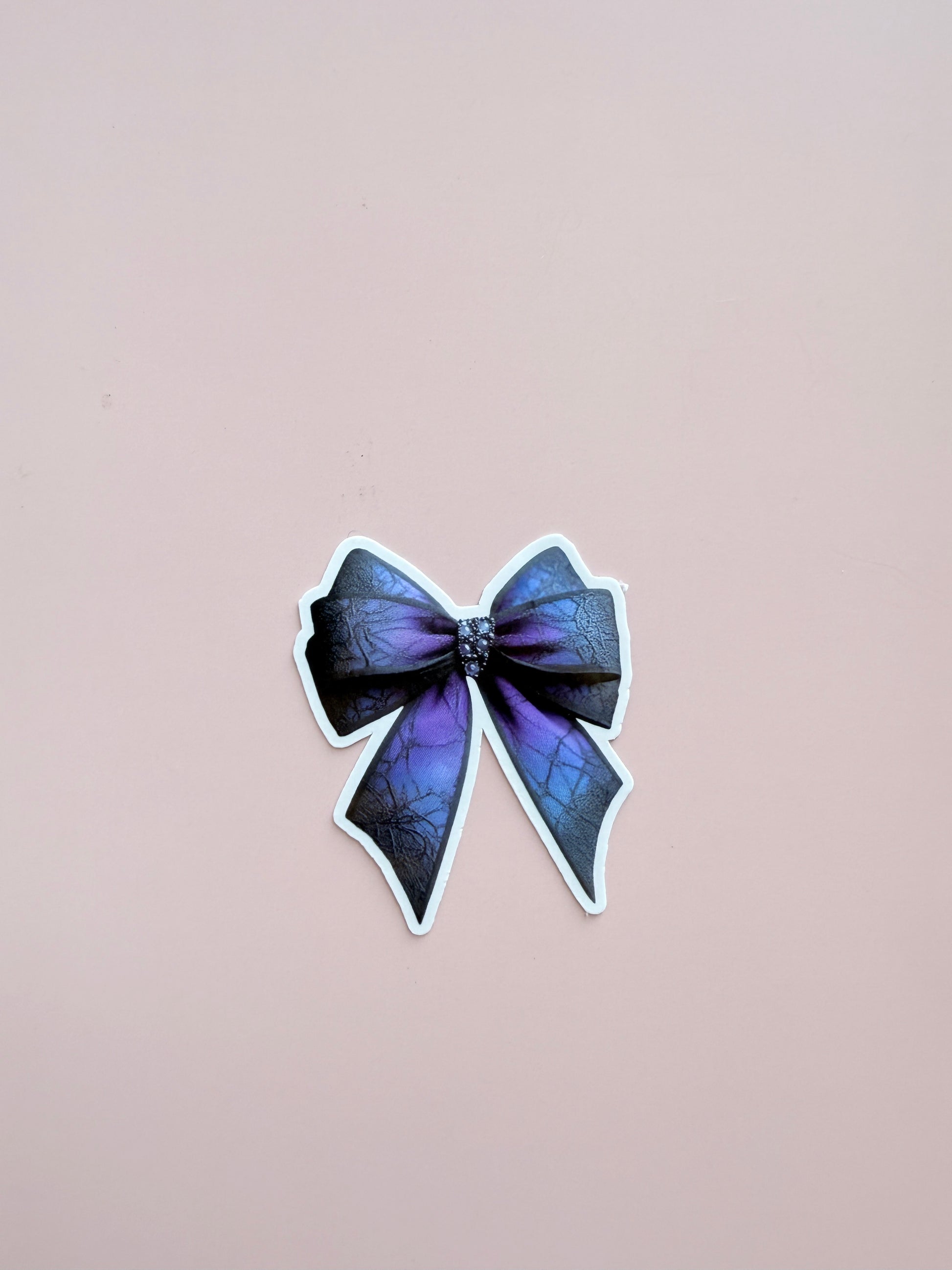 Gothic Bow Sticker | Purple Blue Spiderweb Vinyl Decal | Dark Academia Edgy Aesthetic | Elegant Witchy Laptop Water Bottle Sticker | 2.61-inch Size - The Sticker Era