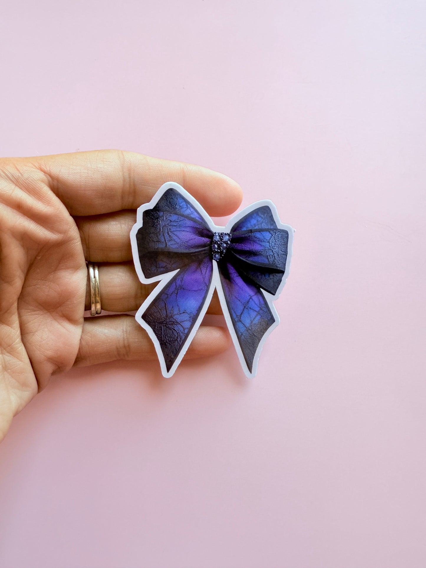 Gothic Bow Sticker | Purple Blue Spiderweb Vinyl Decal | Dark Academia Edgy Aesthetic | Elegant Witchy Laptop Water Bottle Sticker | 2.61-inch Size - The Sticker Era