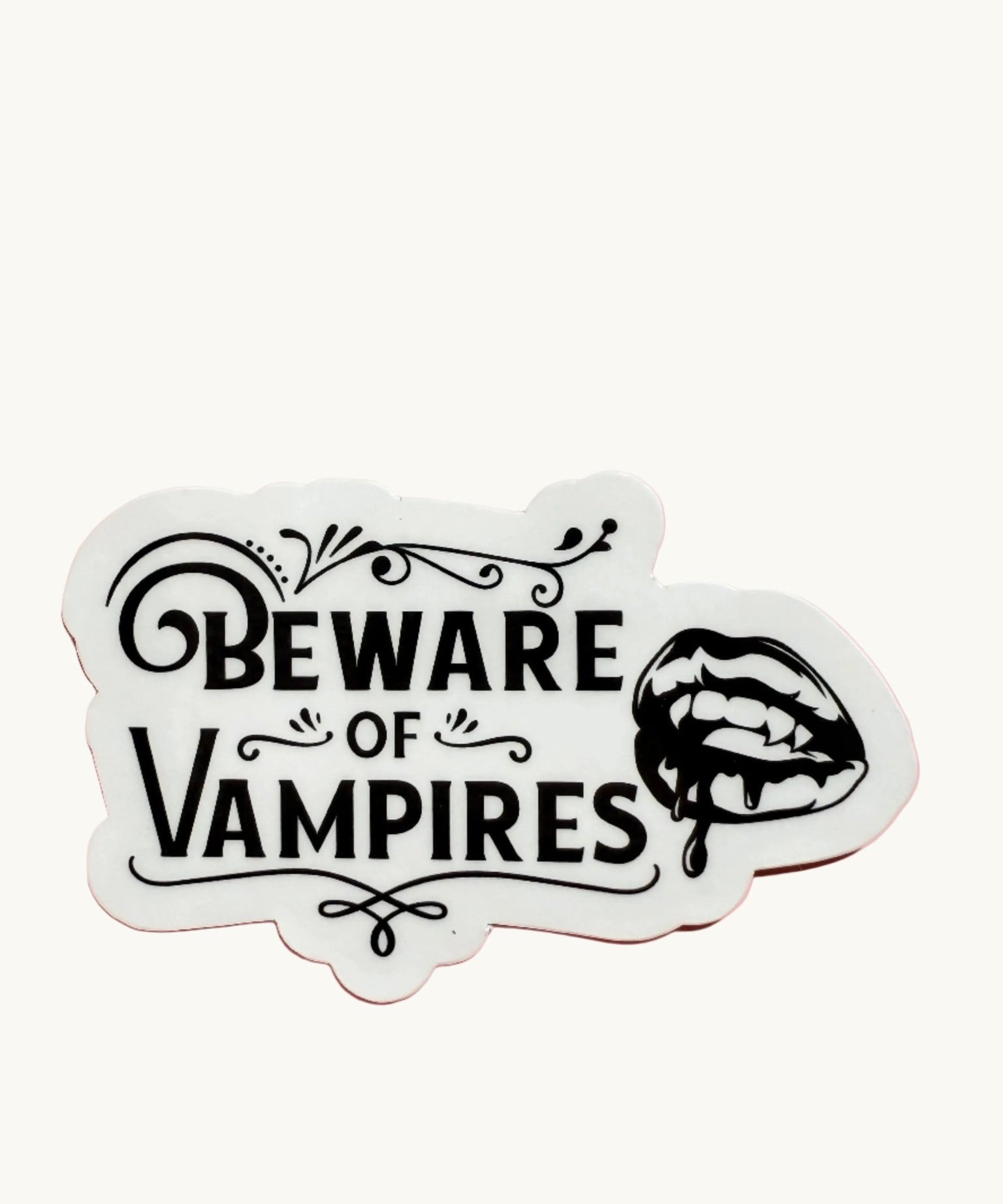Beware of Vampires Sticker | Gothic Horror Bloody Lips Vinyl Decal by The Sticker Era