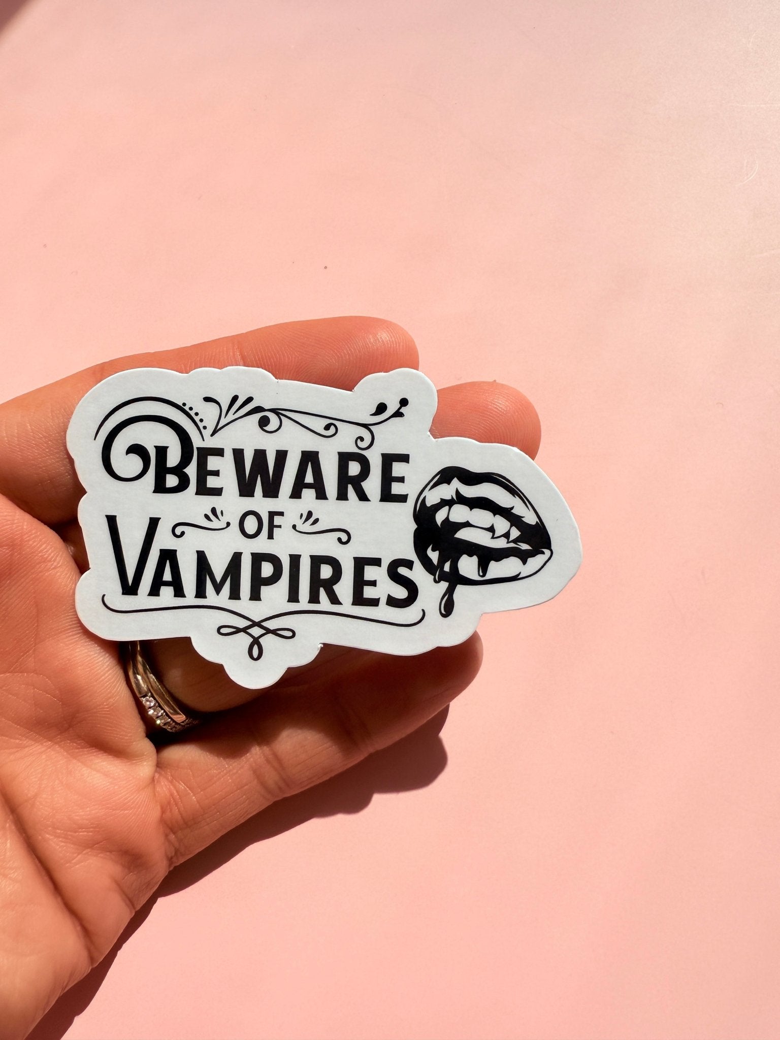 Beware of Vampires Sticker | Gothic Horror Bloody Lips Vinyl Decal by The Sticker Era