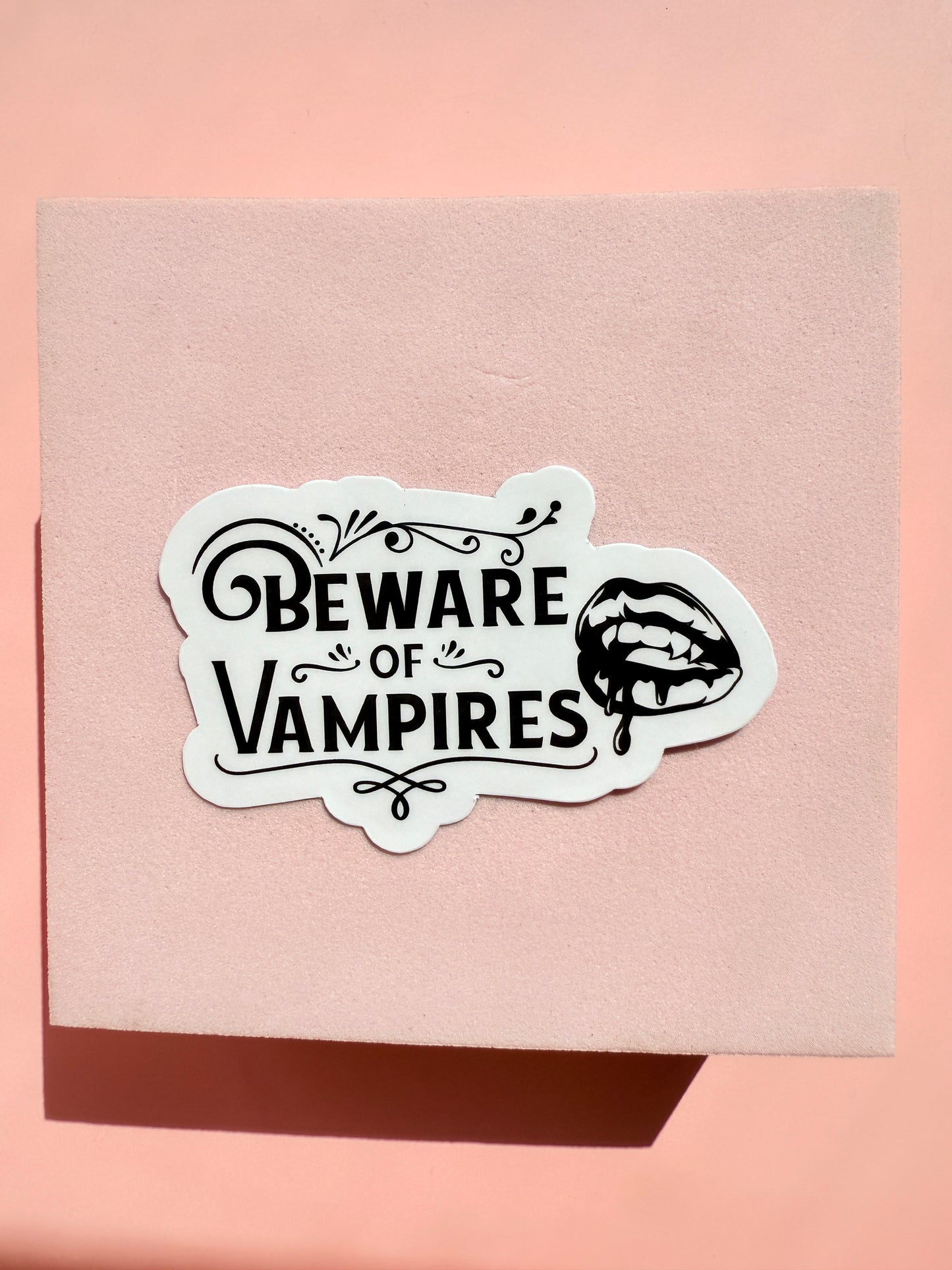 Beware of Vampires" Sticker | Gothic Horror Bloody Lips Vinyl Decal | Vampire Aesthetic Halloween Laptop Water Bottle Sticker | Dark Romance Fan Gift | 2.82-inch Size - The Sticker Era