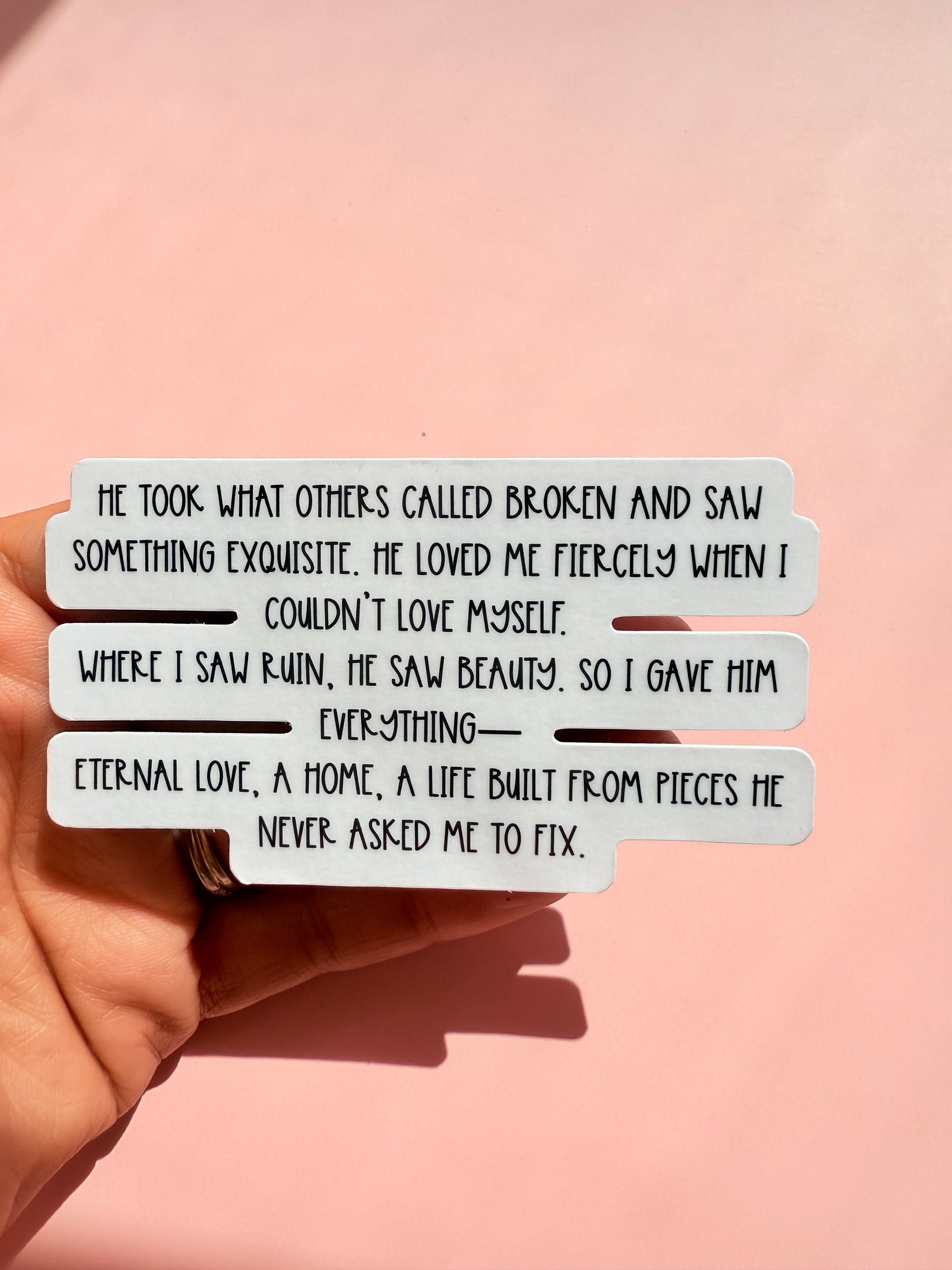 Elegant typography sticker featuring a romantic phrase on vinyl