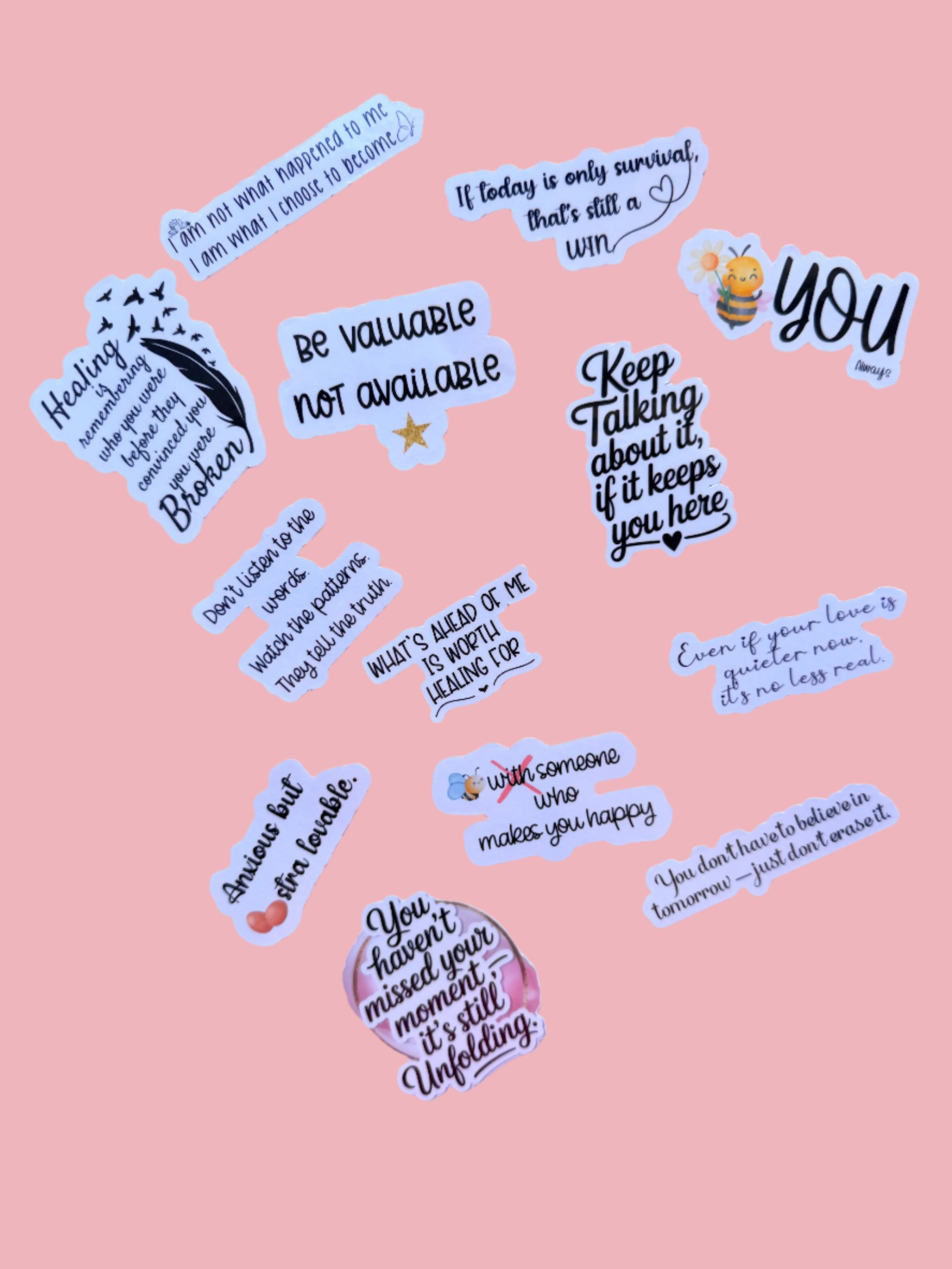 Mental Health Sticker Bundle | 13-Piece Self-Care Quotes Positive Affirmation Vinyl Decal Pack | Healing Journey Motivational Neurodiversity Support Laptop Water Bottle Stickers - The Sticker Era