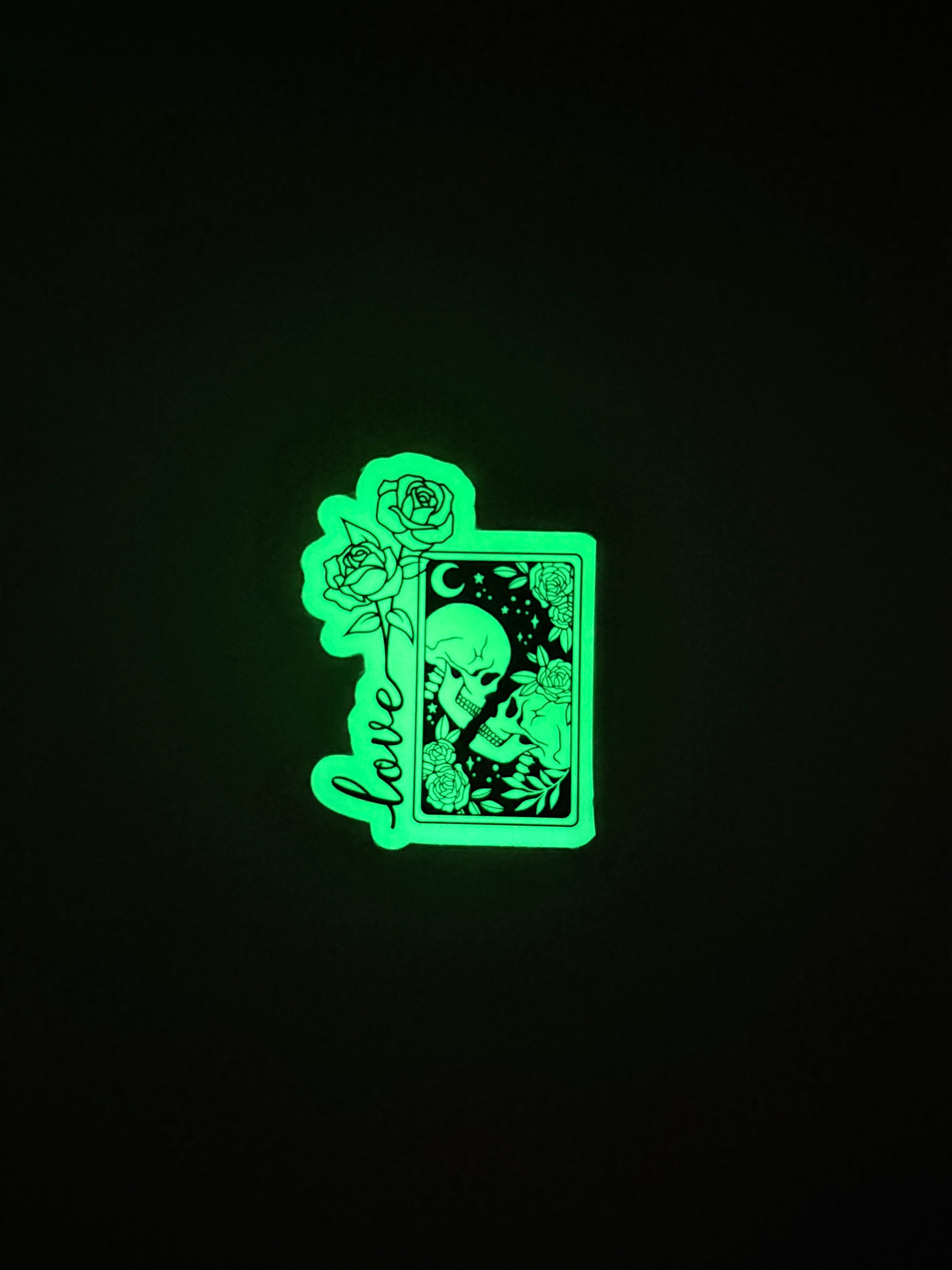 Glow in the Dark Love Sticker | Gothic Romance Skulls Tarot Card Vinyl Decal | Dark Love Mystical Rose Halloween Decor | Celestial Couple Aesthetic | 2.85-inch - The Sticker Era