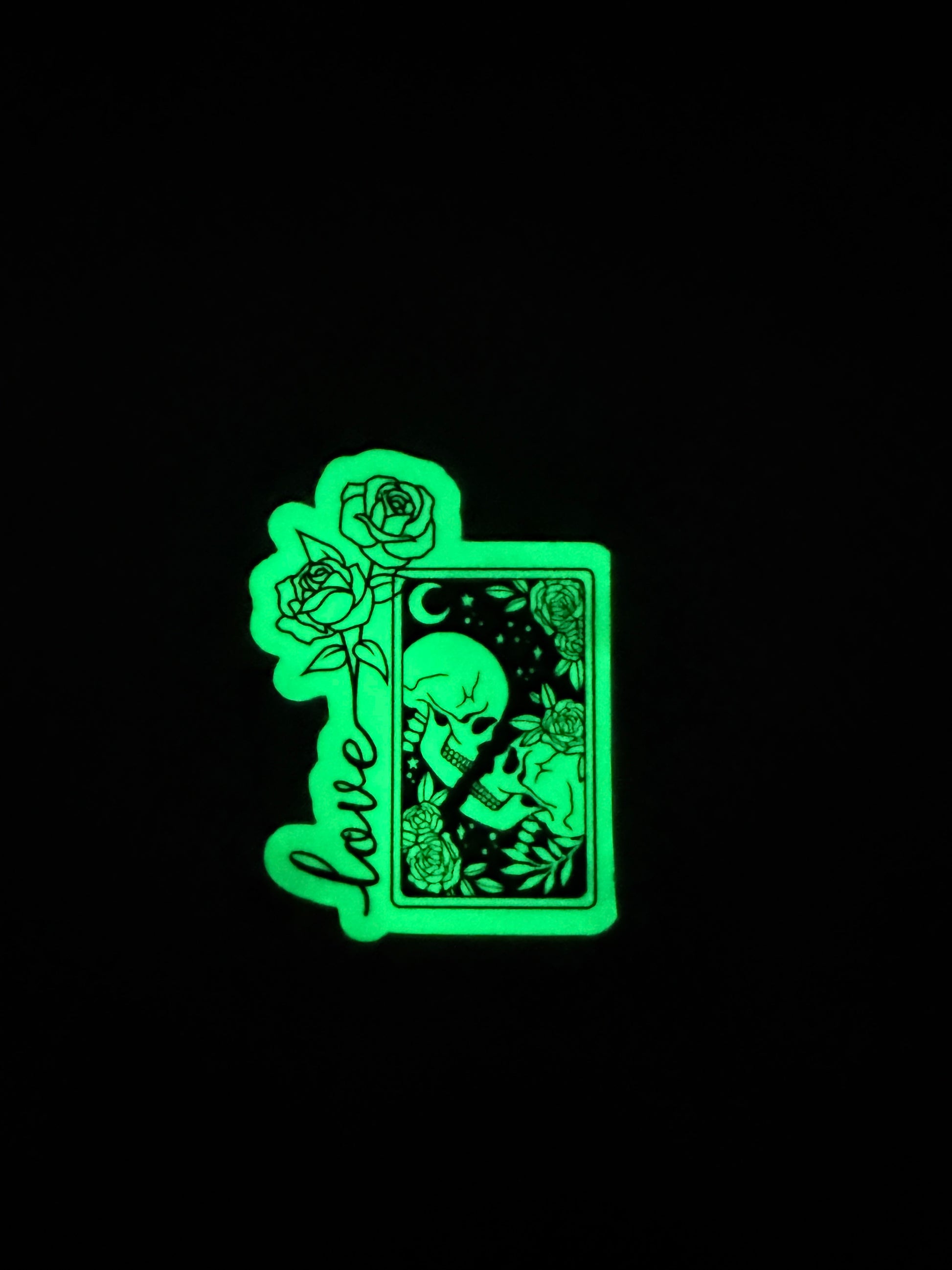 Glow in the Dark Love Sticker | Gothic Romance Skulls Tarot Card Vinyl Decal | Dark Love Mystical Rose Halloween Decor | Celestial Couple Aesthetic | 2.85-inch - The Sticker Era