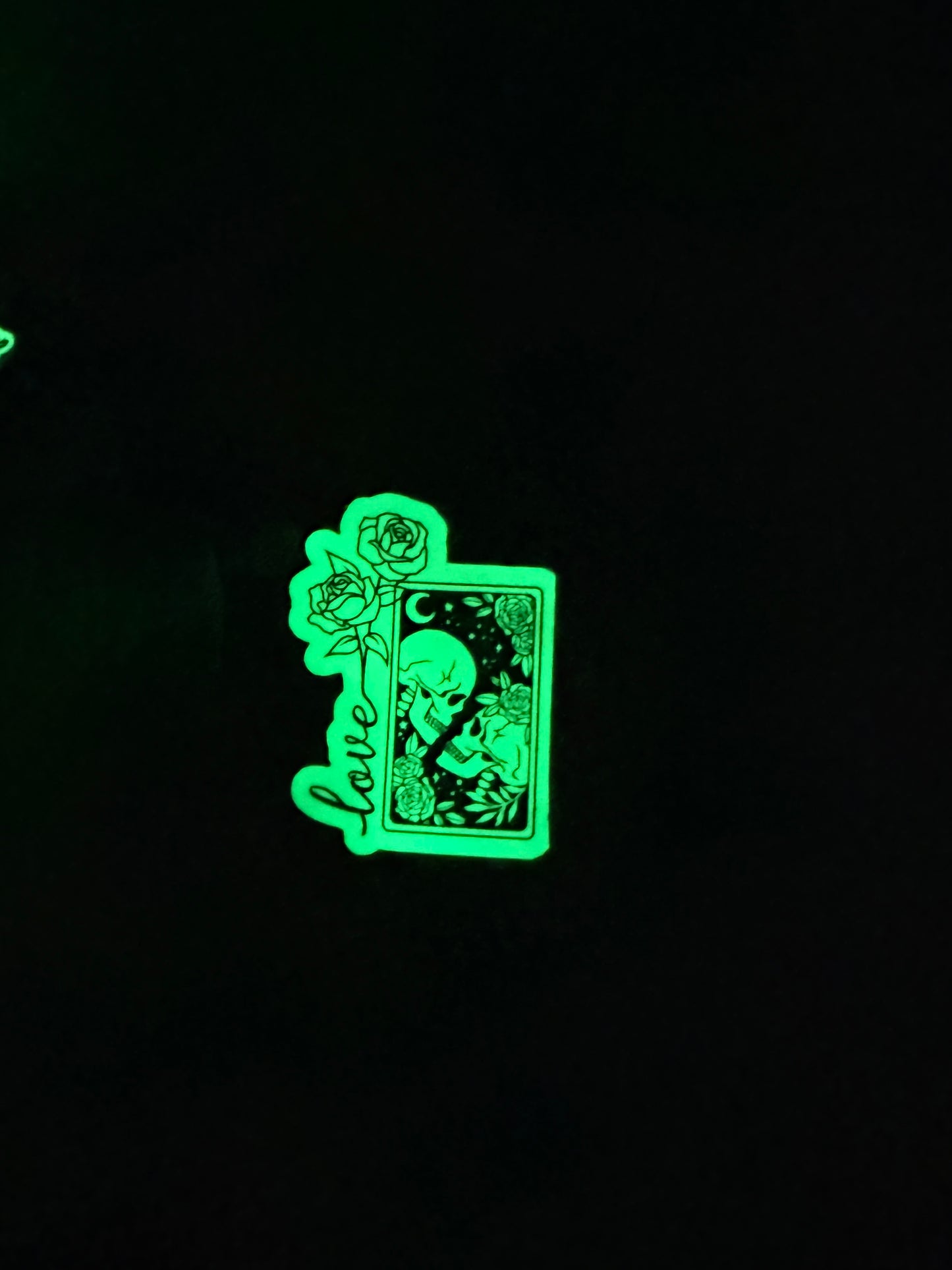 Glow in the Dark Love Sticker | Gothic Romance Skulls Tarot Card Vinyl Decal | Dark Love Mystical Rose Halloween Decor | Celestial Couple Aesthetic | 2.85-inch - The Sticker Era