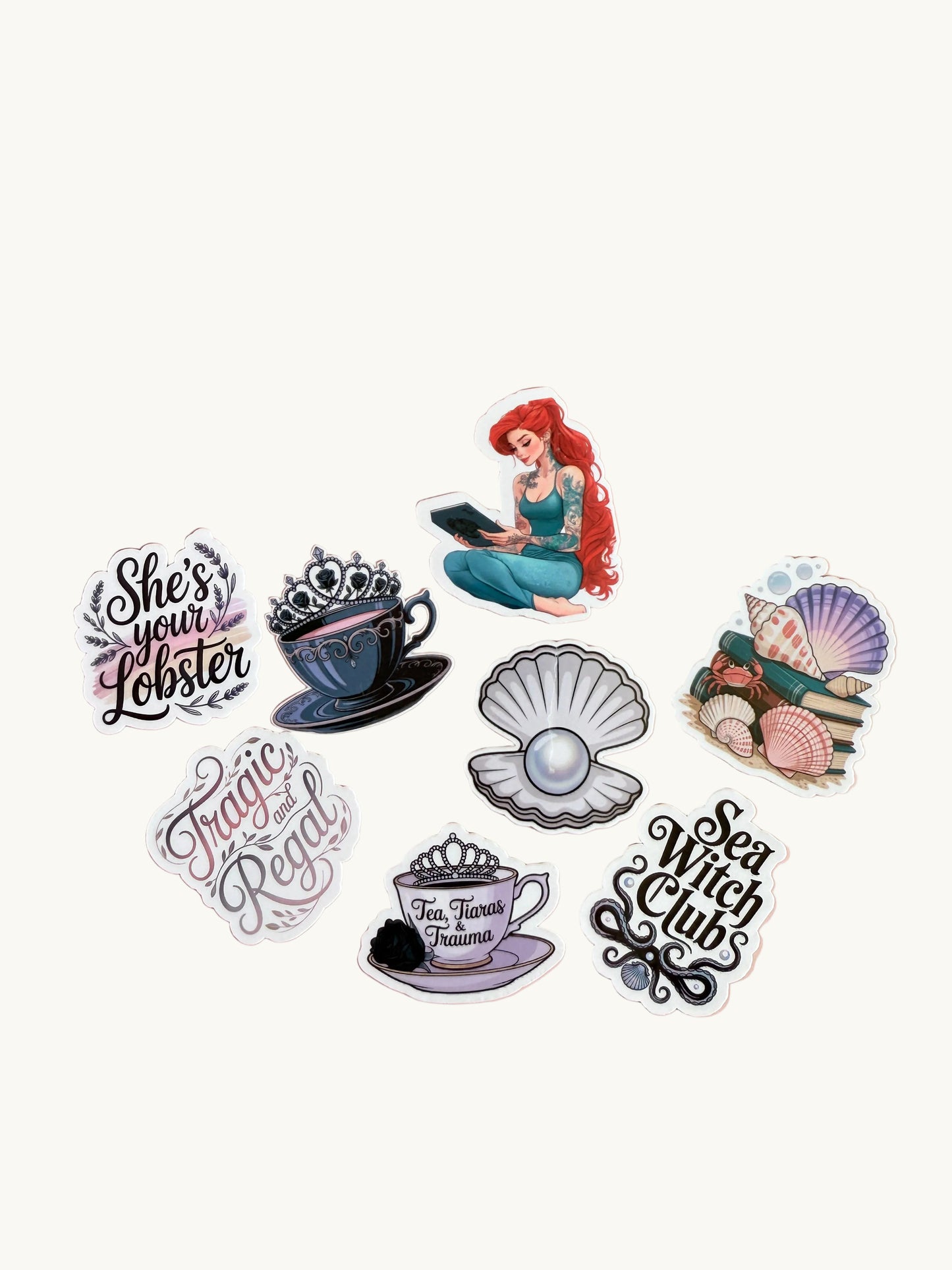 Sea Witch Royal Vibes Sticker Pack | 8-Piece Coquette Mermaid Aesthetic Vinyl Decals | Fantasy Journaling Planner Stickers | Vintage Ocean Stationery Gift - The Sticker Era