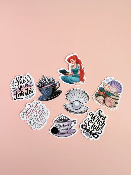 Sea Witch Royal Vibes Sticker Pack | 8-Piece Coquette Mermaid Aesthetic Vinyl Decals | Fantasy Journaling Planner Stickers | Vintage Ocean Stationery Gift - The Sticker Era