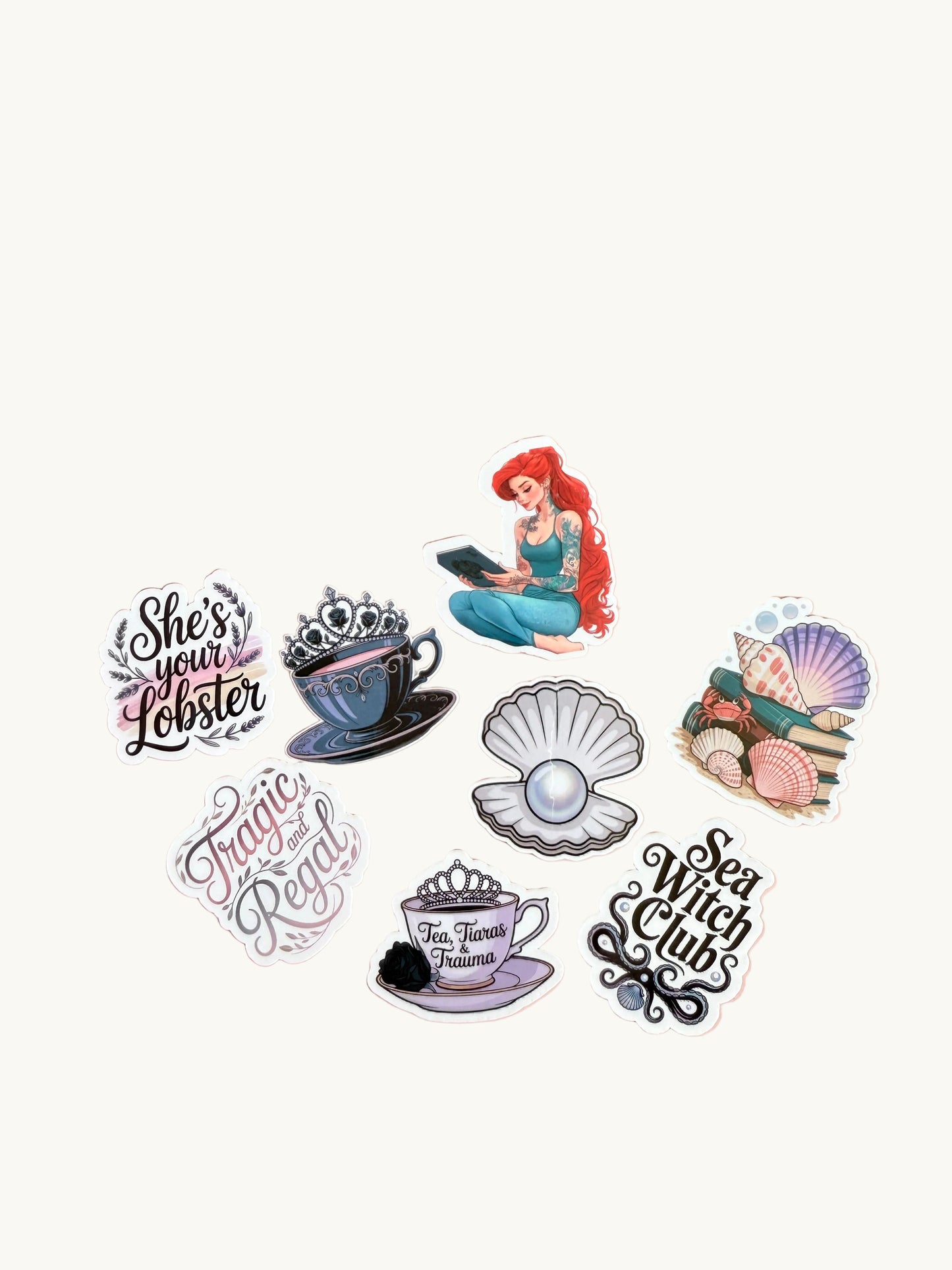 Sea Witch Royal Vibes Sticker Pack | 8-Piece Coquette Mermaid Aesthetic Vinyl Decals | Fantasy Journaling Planner Stickers | Vintage Ocean Stationery Gift - The Sticker Era