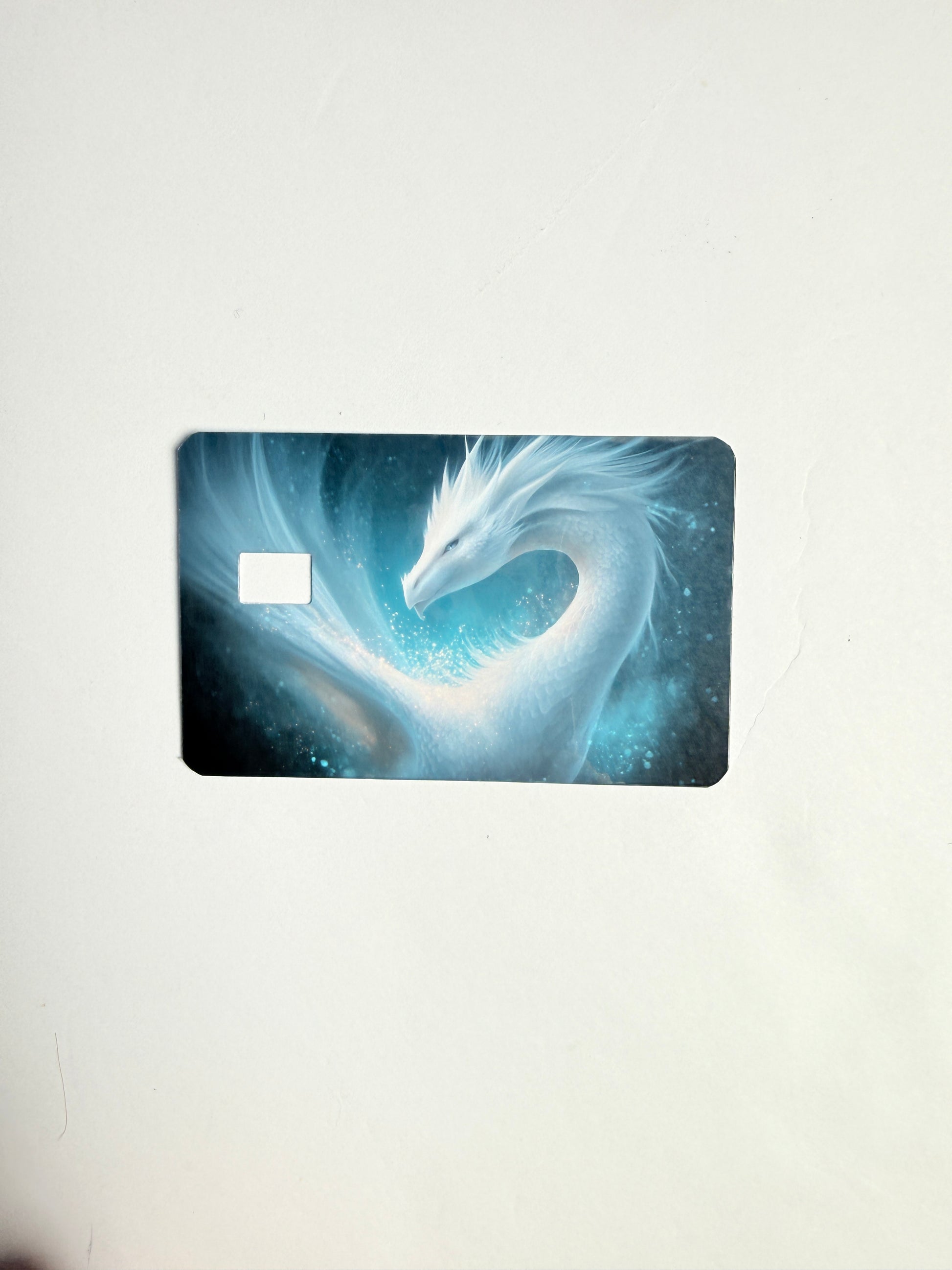 Epic gift for dragon lovers and gamers, celestial blue dragon credit card decoration."
