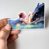 Girl & Dragon Sticker | Gentle Bond Romantasy Vinyl Decal by The Sticker Era