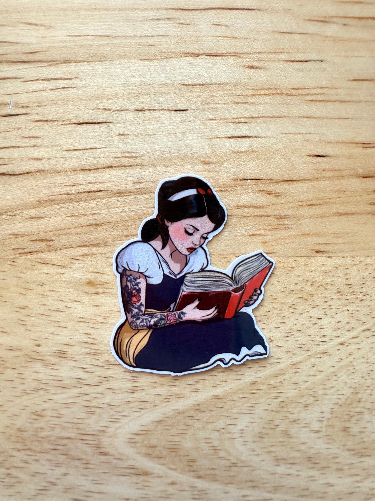 Tattooed Snow White Reading Sticker – Bookish Vinyl Sticker for Laptops, Kindles, Journals & More - The Sticker Era