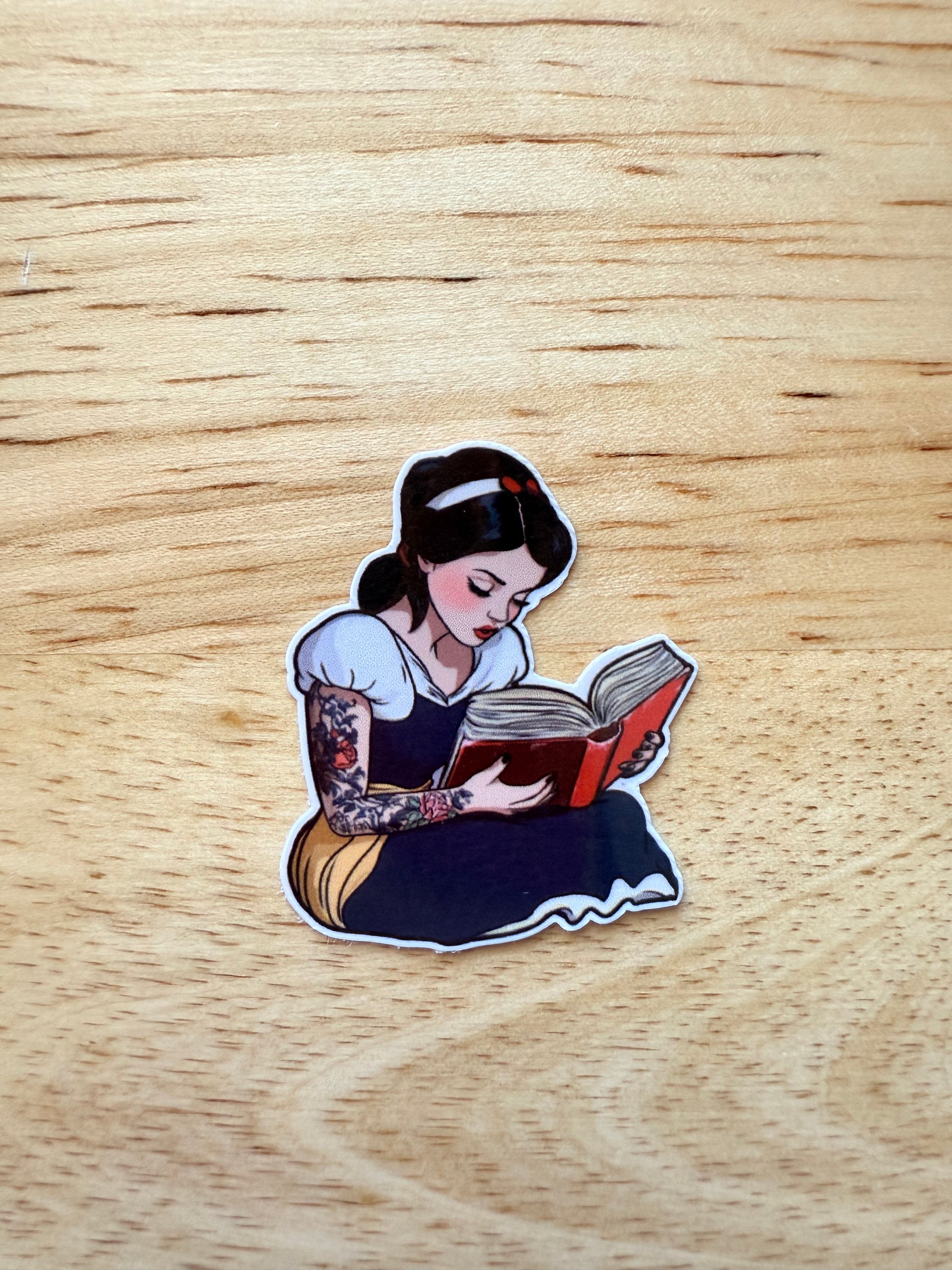 Tattooed Snow White Reading Sticker – Bookish Vinyl Sticker for Laptops, Kindles, Journals & More - The Sticker Era