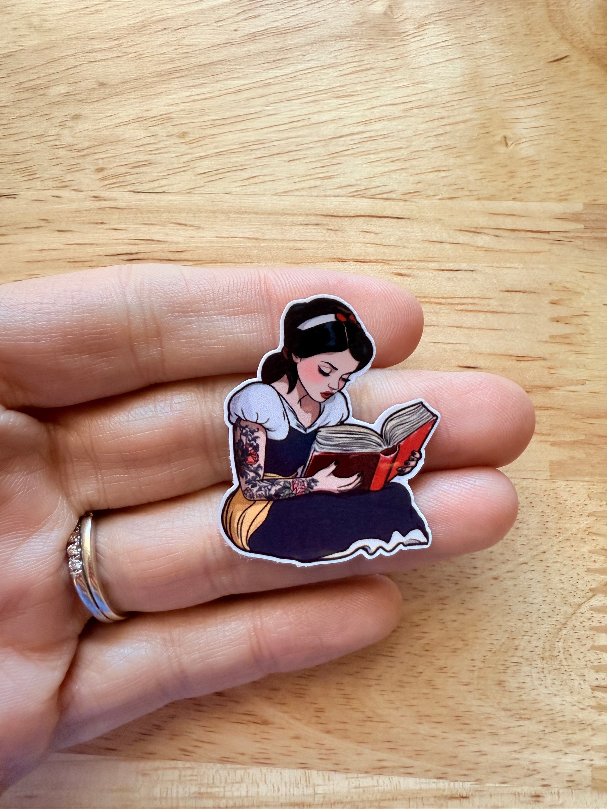 Tattooed Snow White Reading Sticker – Bookish Vinyl Sticker for Laptops, Kindles, Journals & More - The Sticker Era